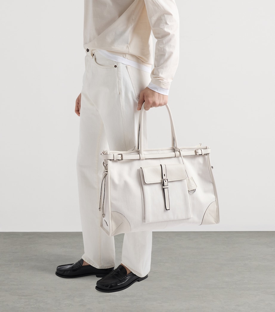 Prada Cotton-Leather Bonnie Tote Bag White Image 3