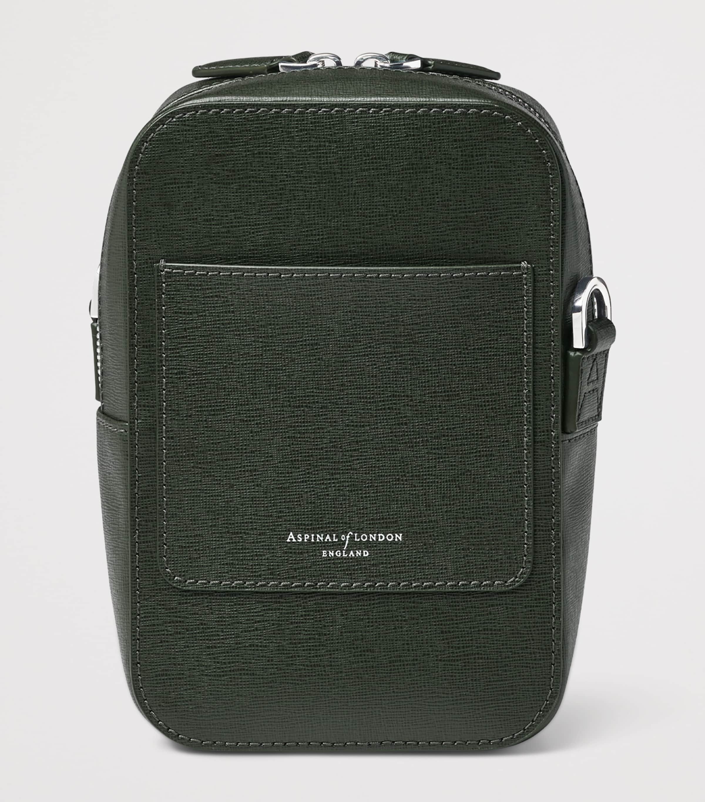 Aspinal Of London Leather Reporter North South Cross-Body Bag Forestgreen Image 3