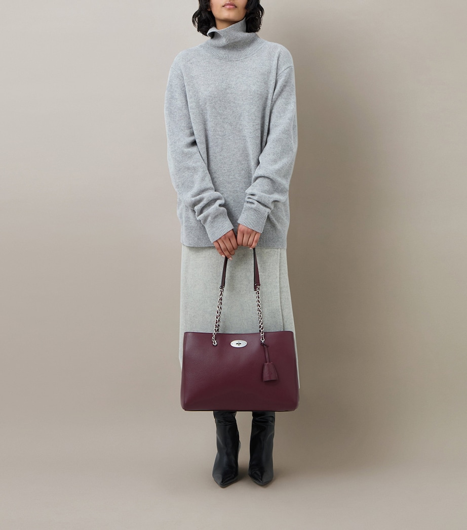 Small Leather Lily Chain Tote Bag BLACK CHERRY Image 5