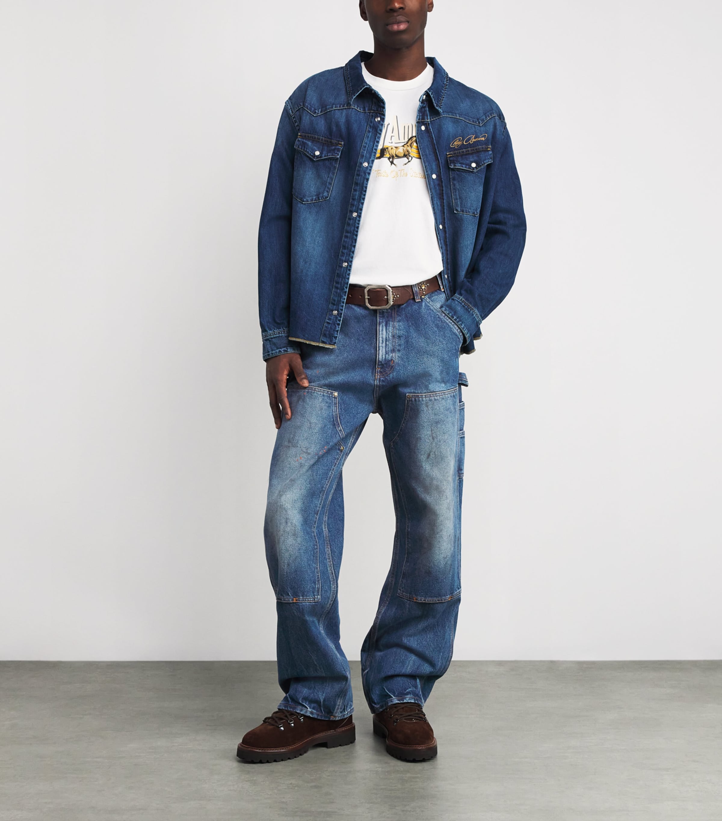 Stonewash Double-Knee Wide-Leg Jeans DENIM Image 2