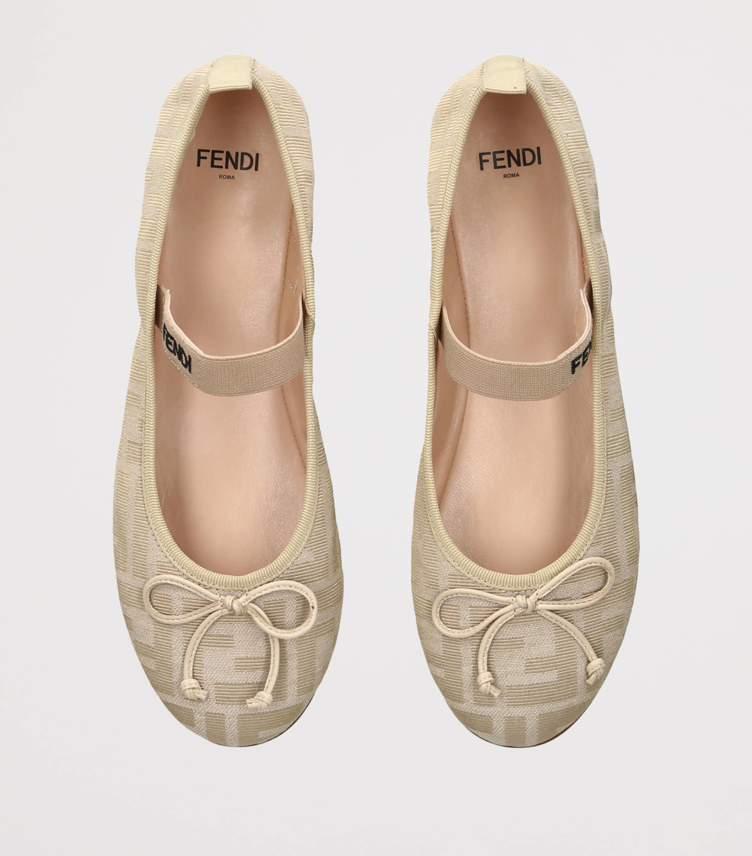 Fendi Kids Monogram-Strap Ballet Flats Beige Image 3