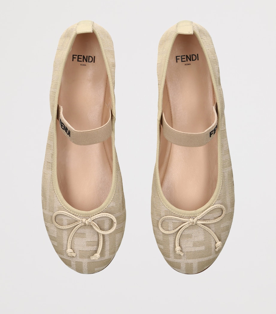 Fendi Kids Monogram-Strap Ballet Flats Beige Image 3