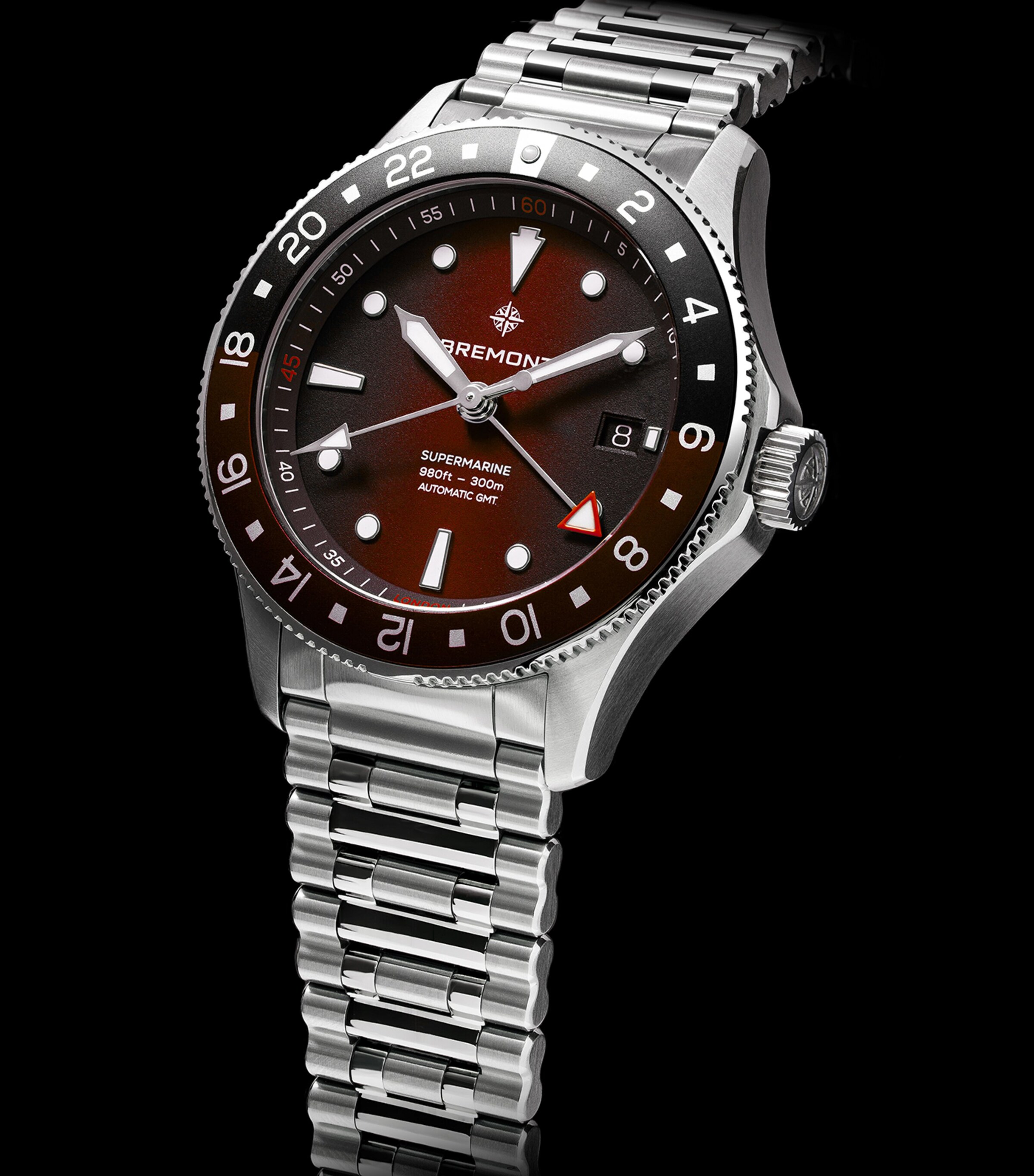 Bremont Stainless Steel 300m Supermarine GMT Watch 40mm Red Image 3