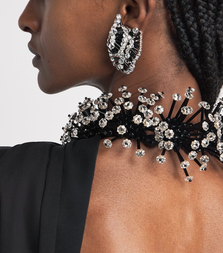 Coppola e Toppo Crystal Foglie Clip Earrings Black Image 4