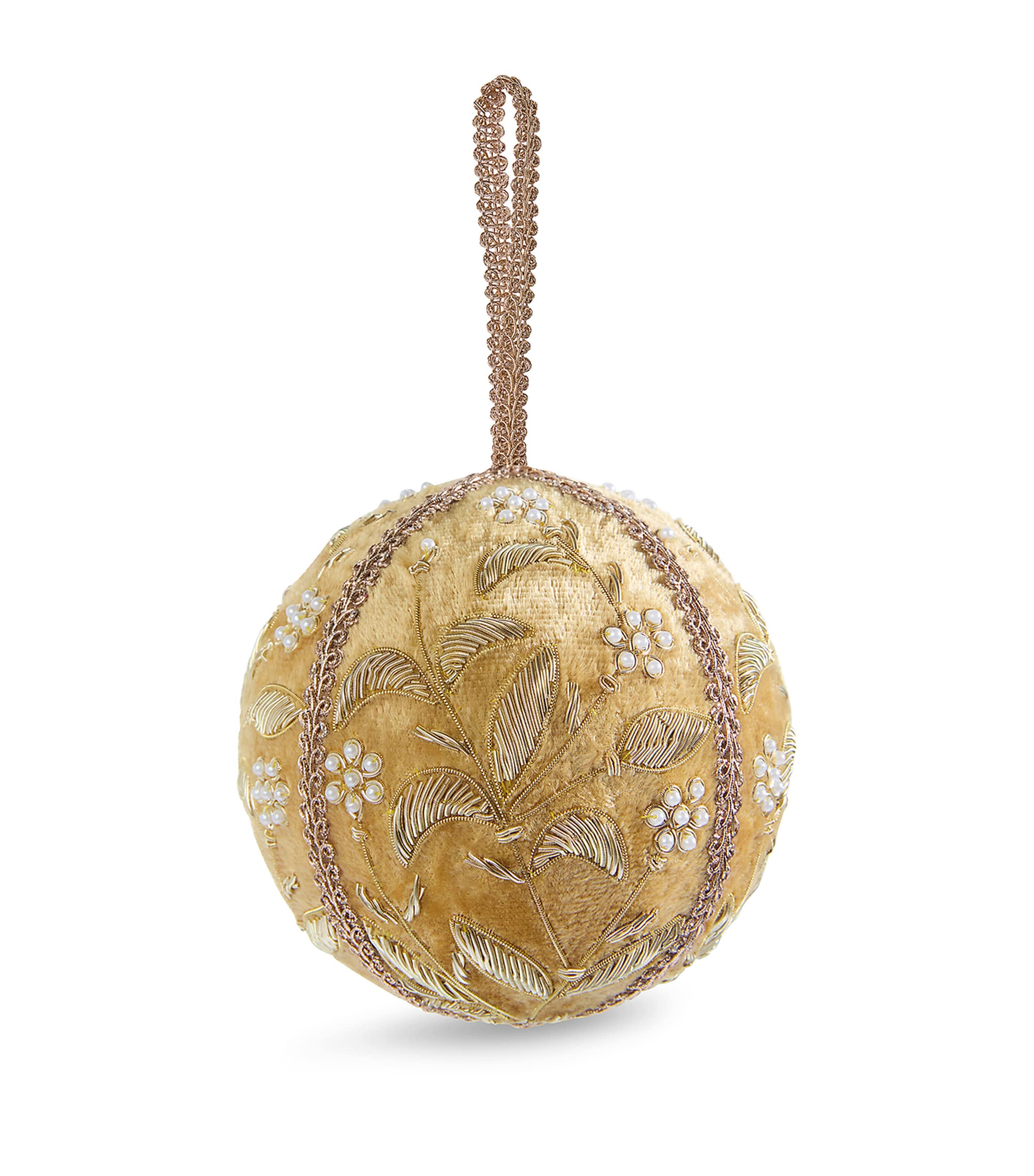 Harrods Floral Embroidered Bauble In Gold