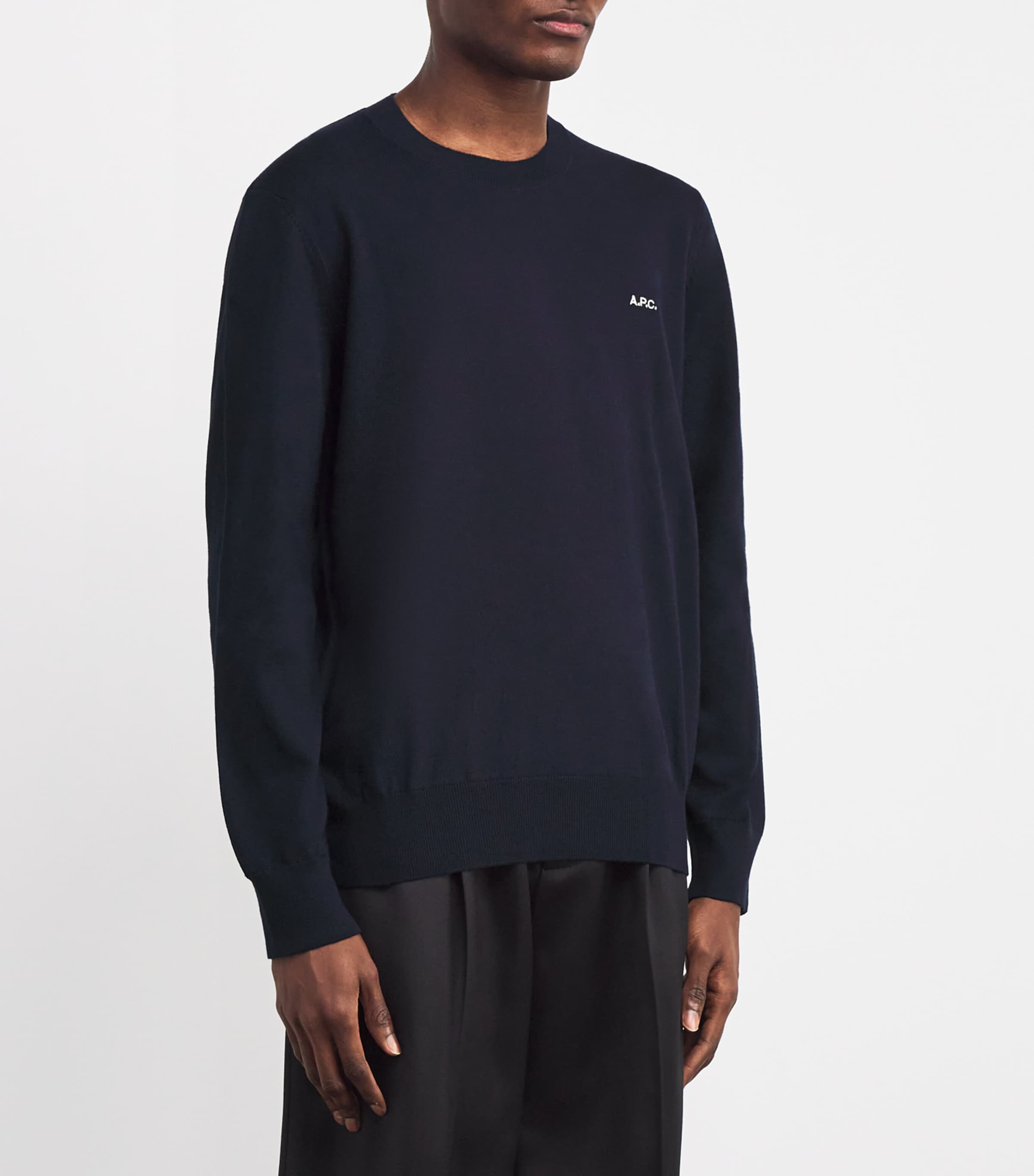 A.P.C. Mens Cotton Logo Sweater Iaj Marine Image 3