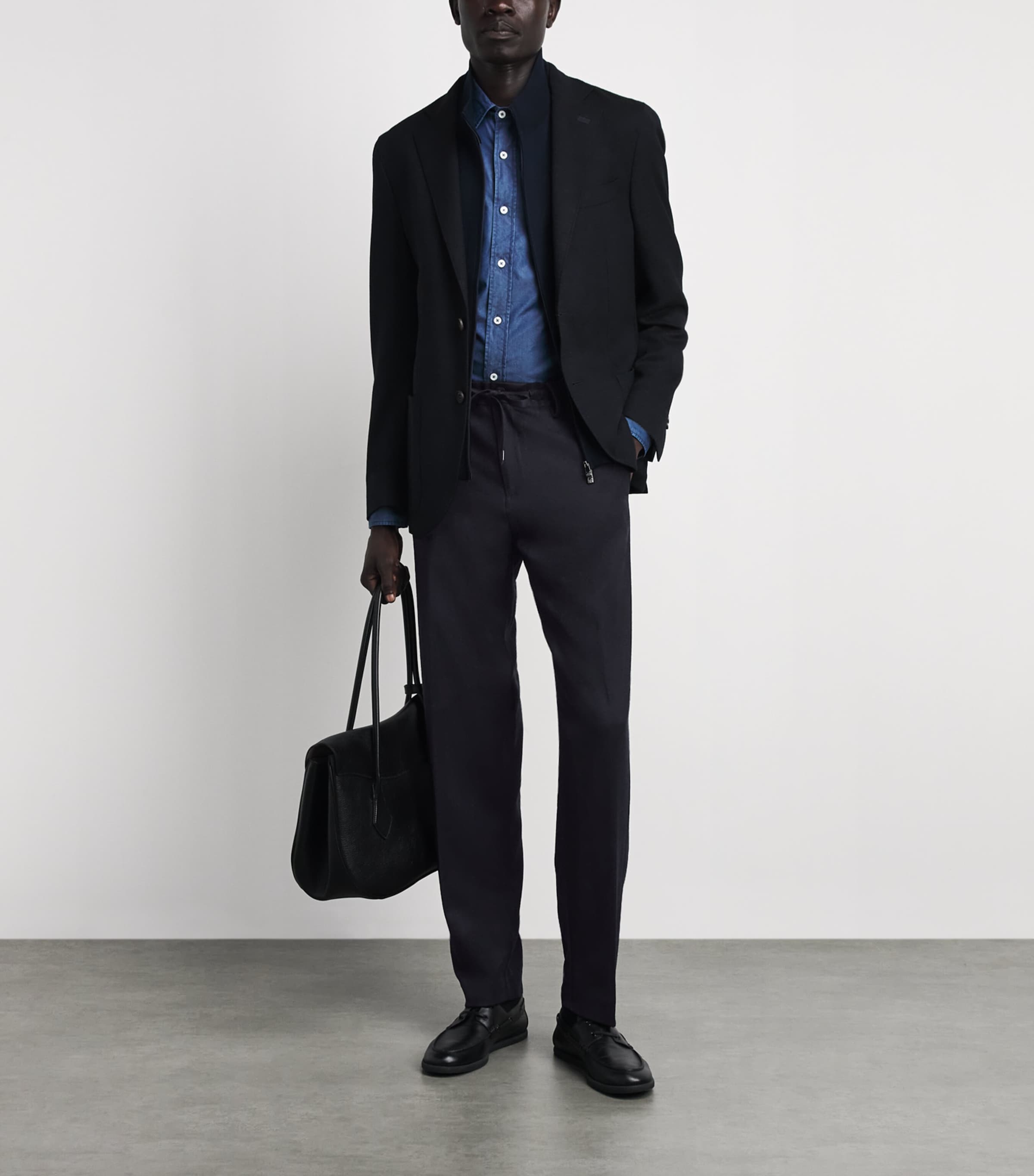 Canali Mens Wool Drawstring Trousers Navy Image 2