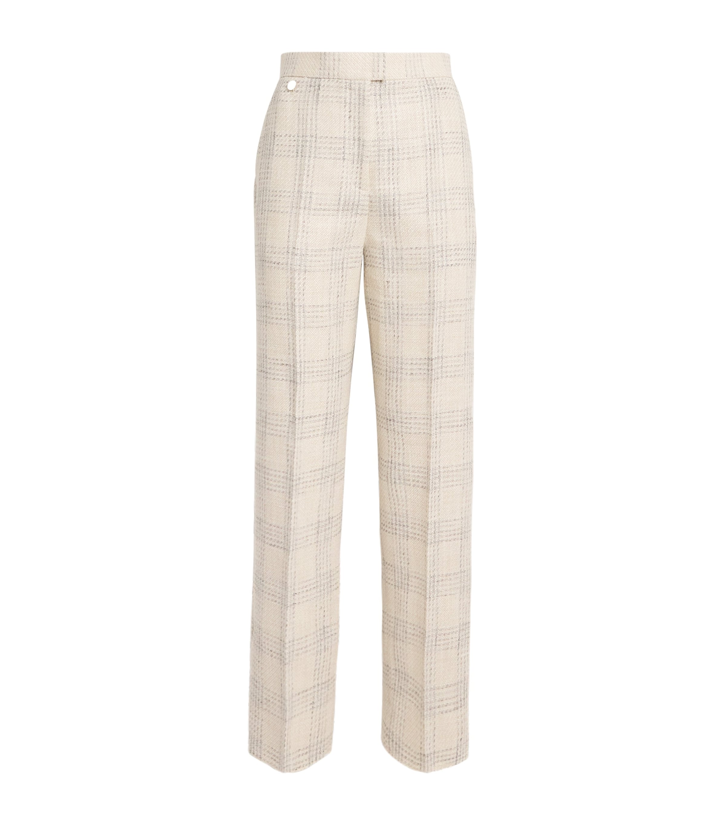 Agnona Silk-linen Blend Check Trousers In Blue