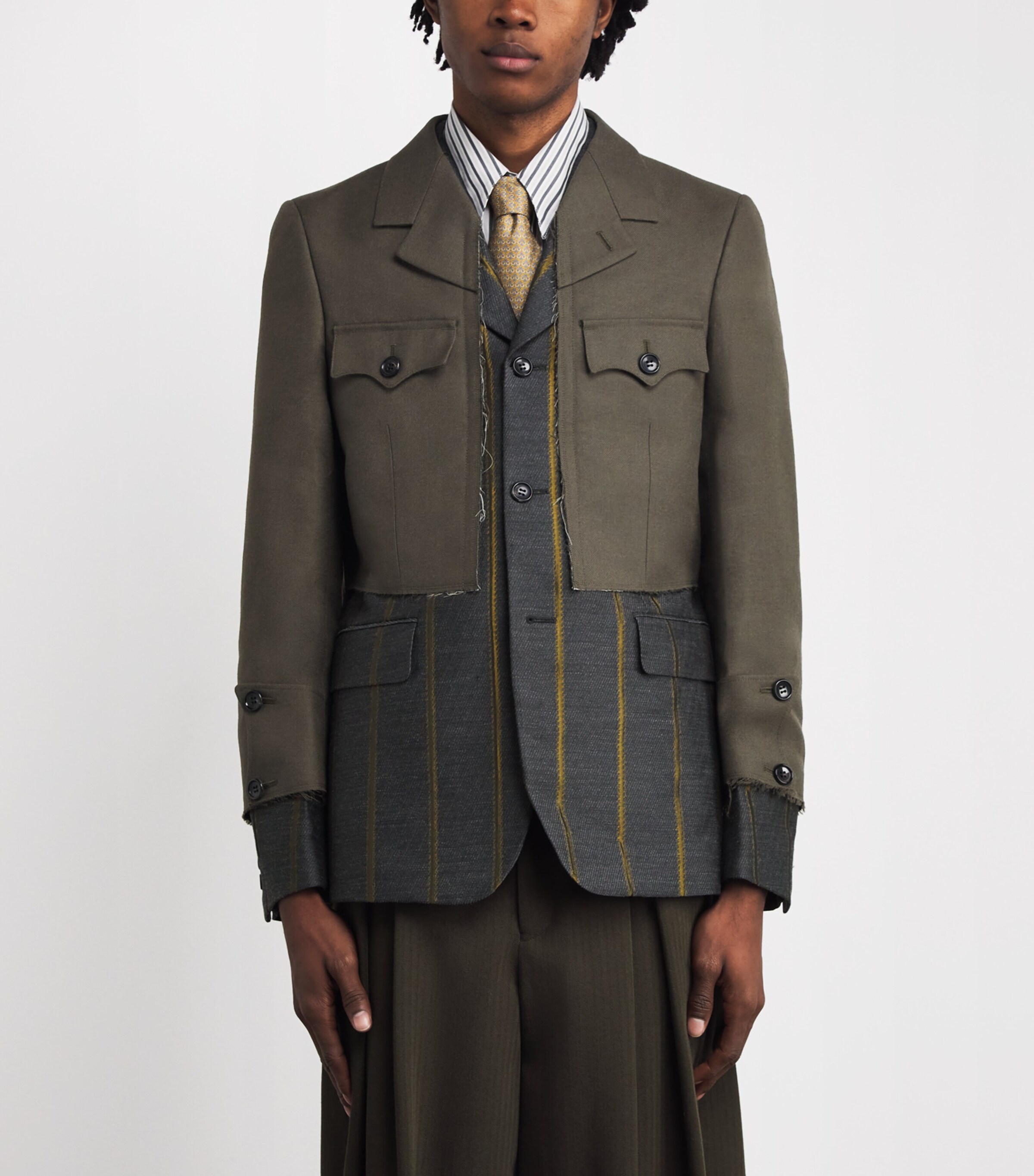 Deconstructed Stripe Military Blazer GRAY/KHAKI X KHAKI Image 3