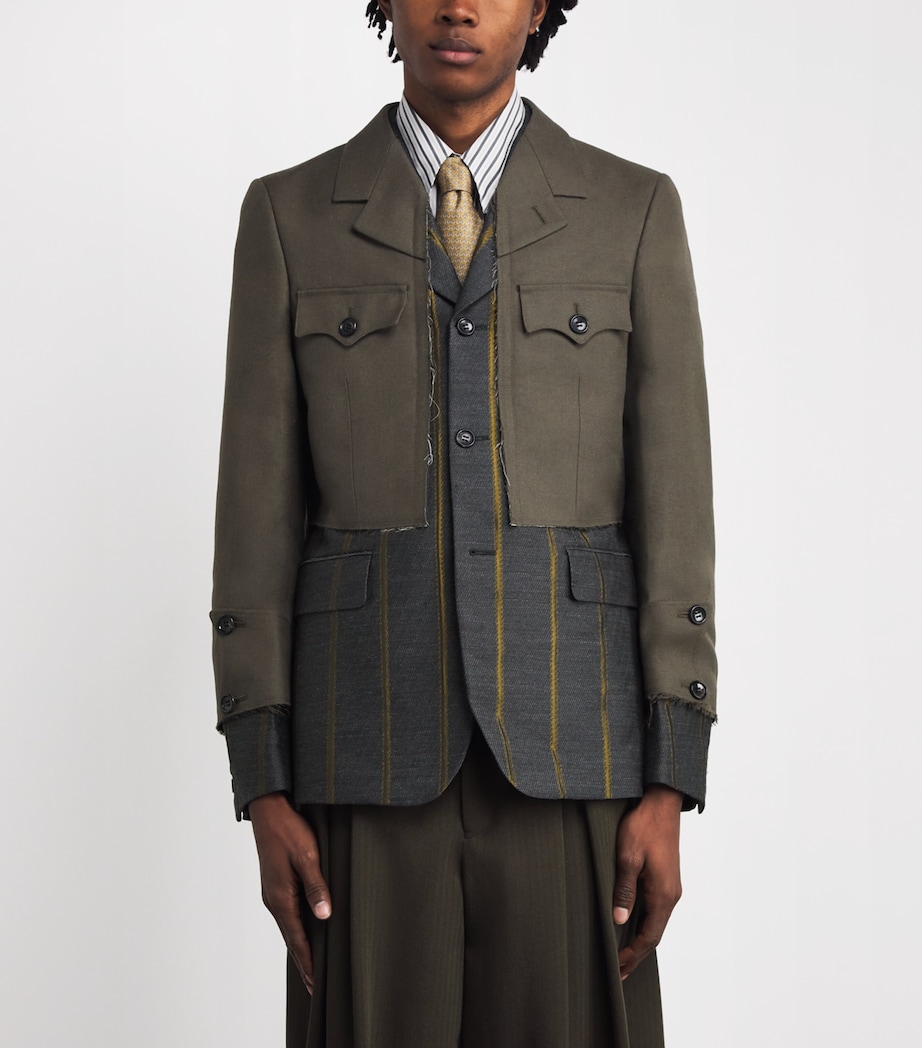 Deconstructed Stripe Military Blazer GRAY/KHAKI X KHAKI Image 3