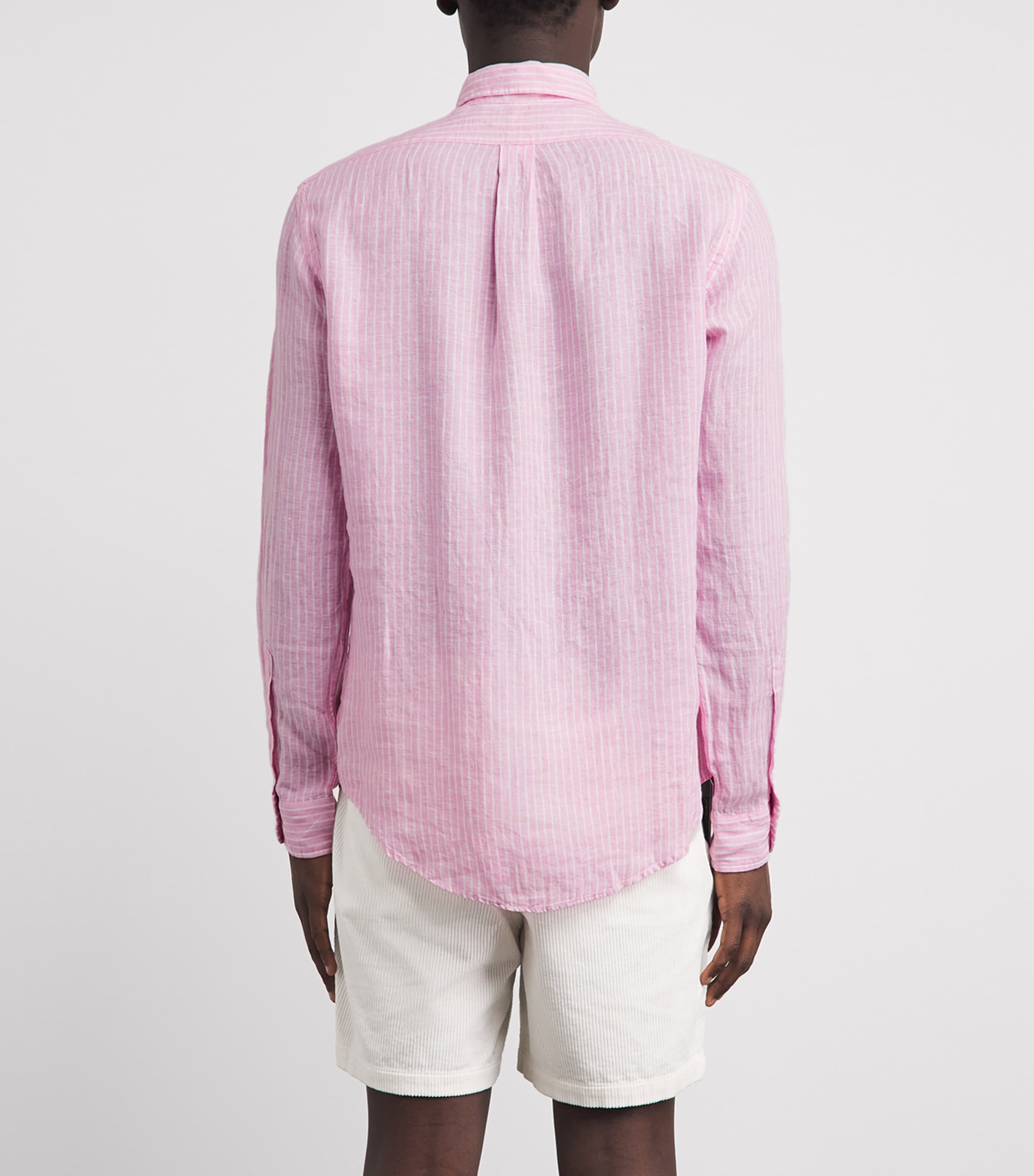 Polo Ralph Lauren Mens Linen Custom-Fit Stripe Shirt Pink White Image 5
