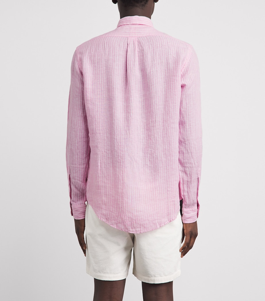 Polo Ralph Lauren Mens Linen Custom-Fit Stripe Shirt Pink White Image 5