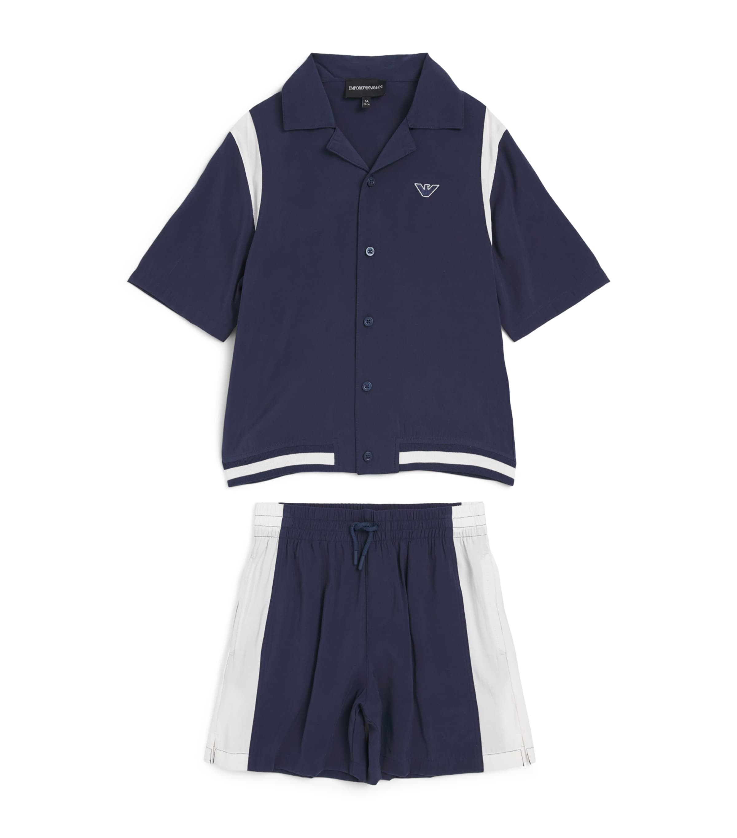 Emporio Armani Kids Two-Tone Shirt and Shorts Set (4-16 Years) Dress Blues Image 1