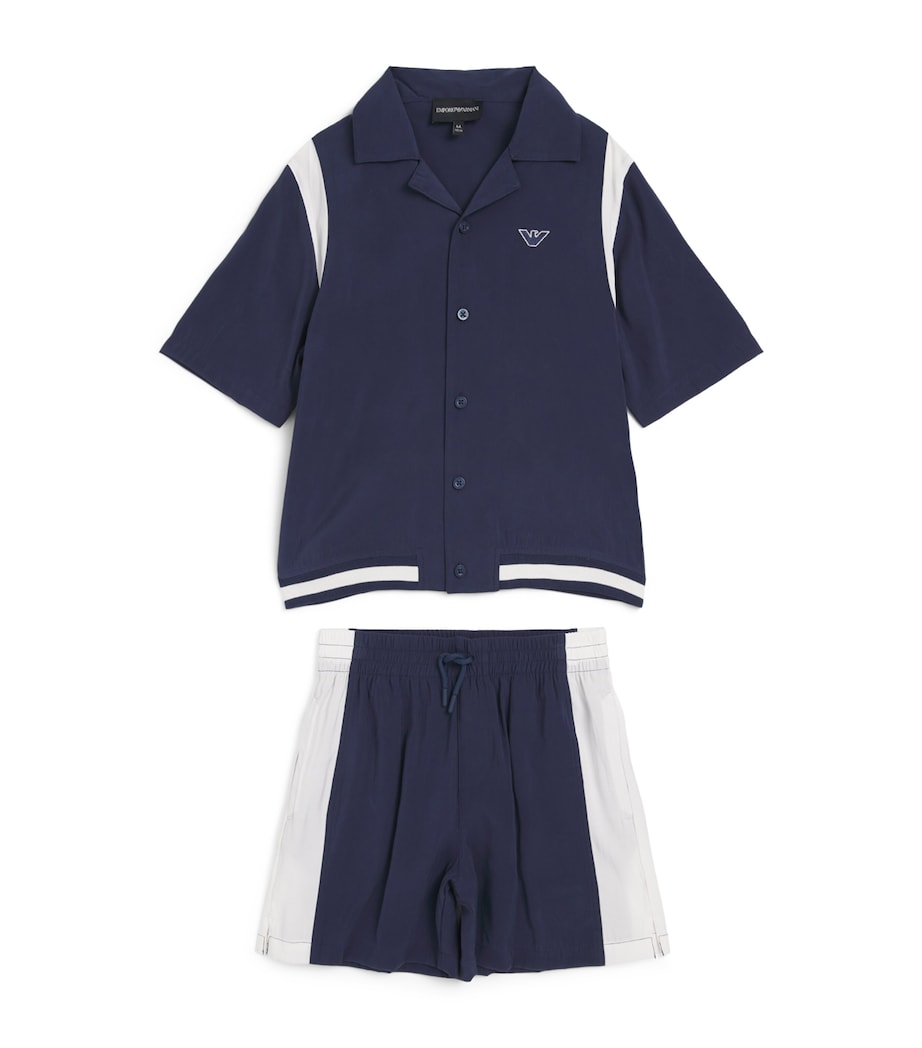 Emporio Armani Kids Two-Tone Shirt and Shorts Set (4-16 Years) Dress Blues Image 1