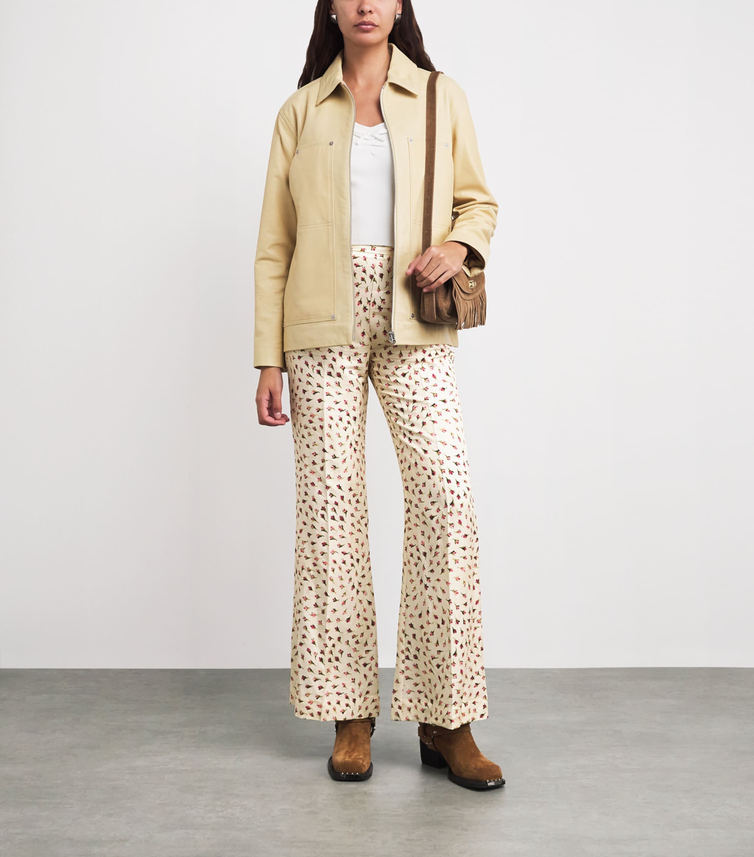 Sandro Paris Womens Floral Print Flared Trousers Butter / Pink Image 2