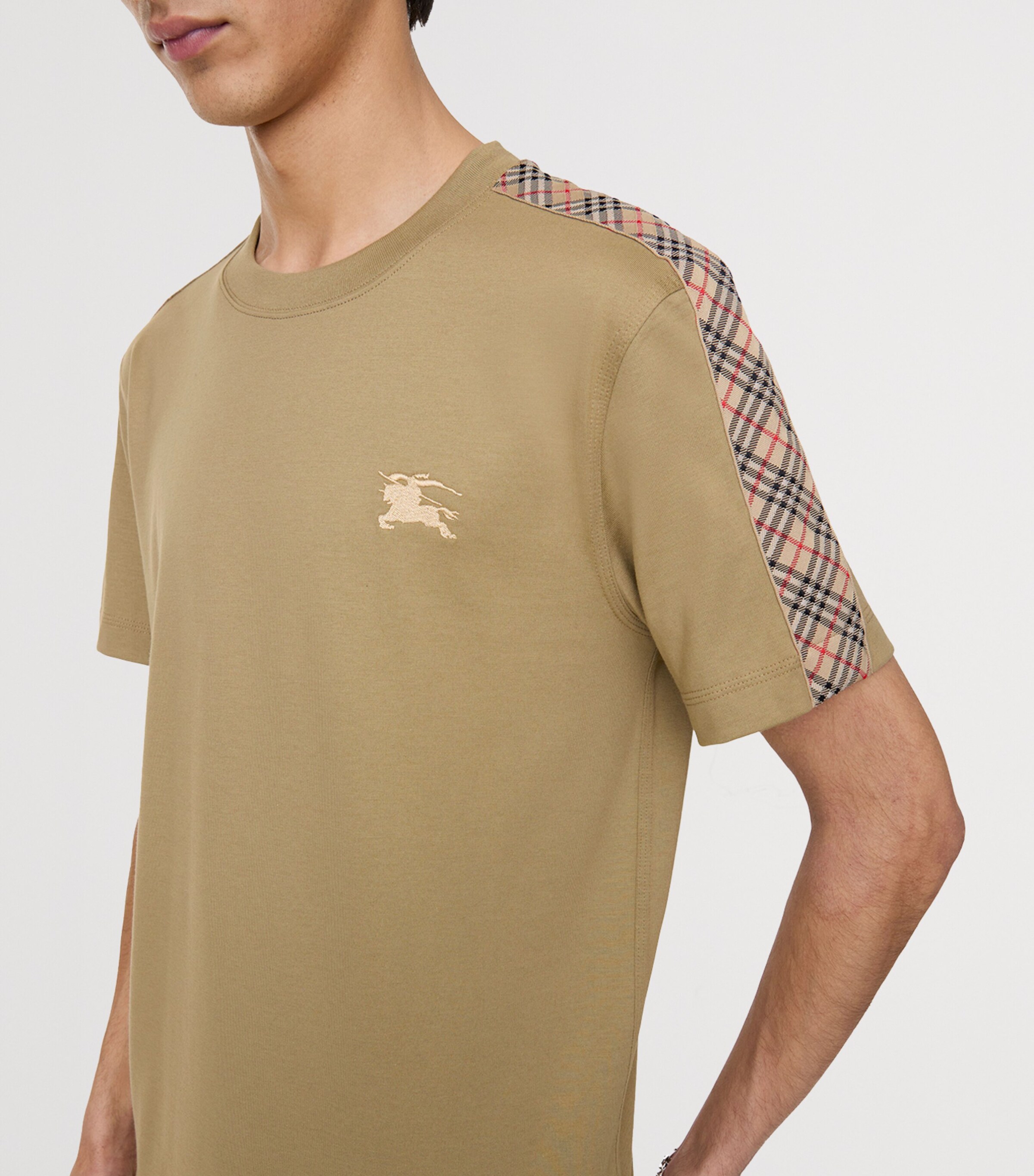 Burberry Mens Check-Trim T-Shirt Sparrow Beige Image 3