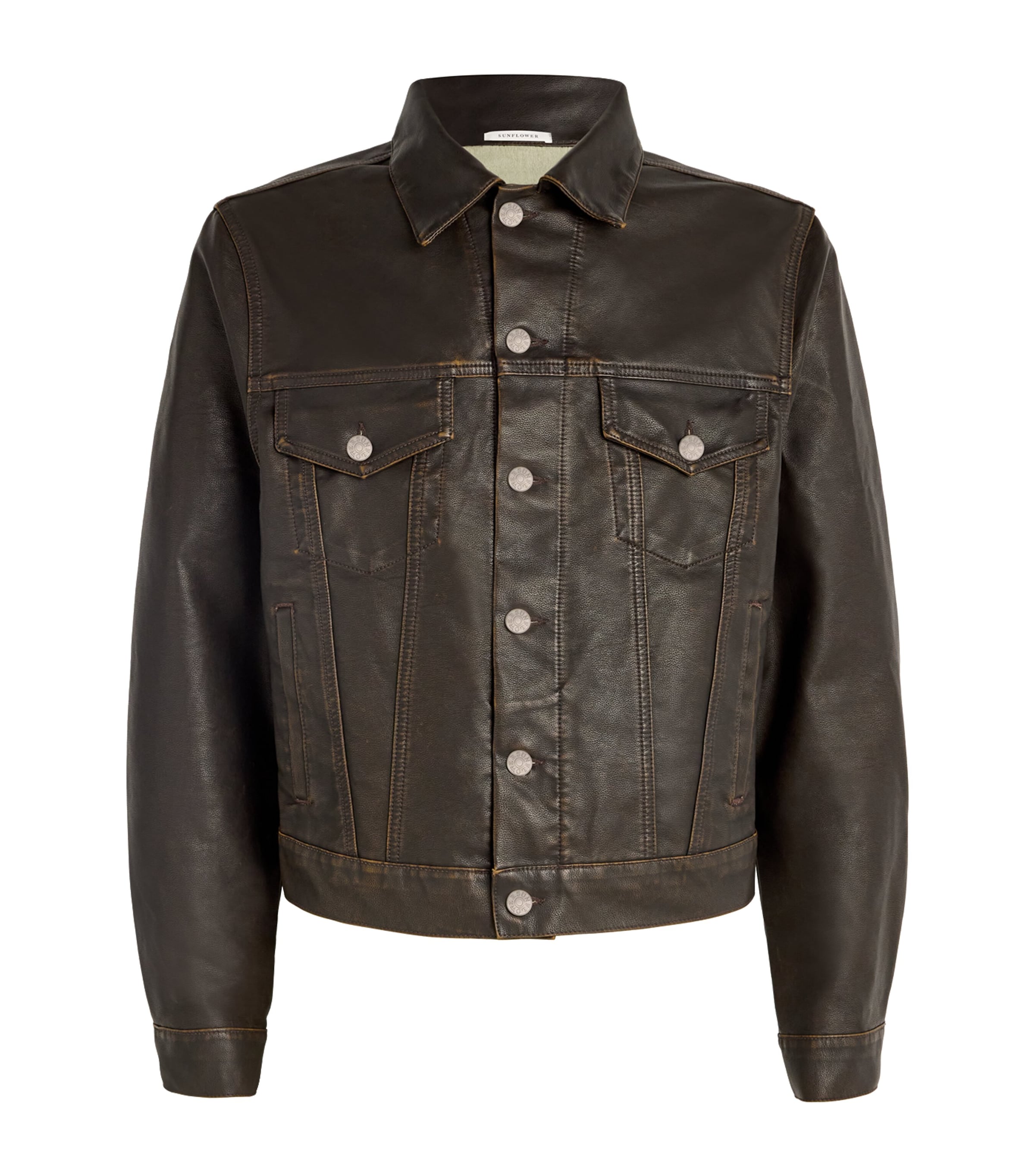 Sunflower Faux Leather Trucker Jacket In Brown