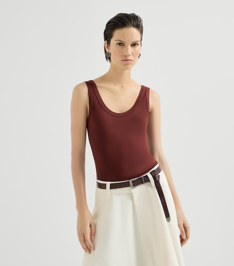 Brunello Cucinelli Womens Stretch-Cotton Ribbed Tank Top Image 3