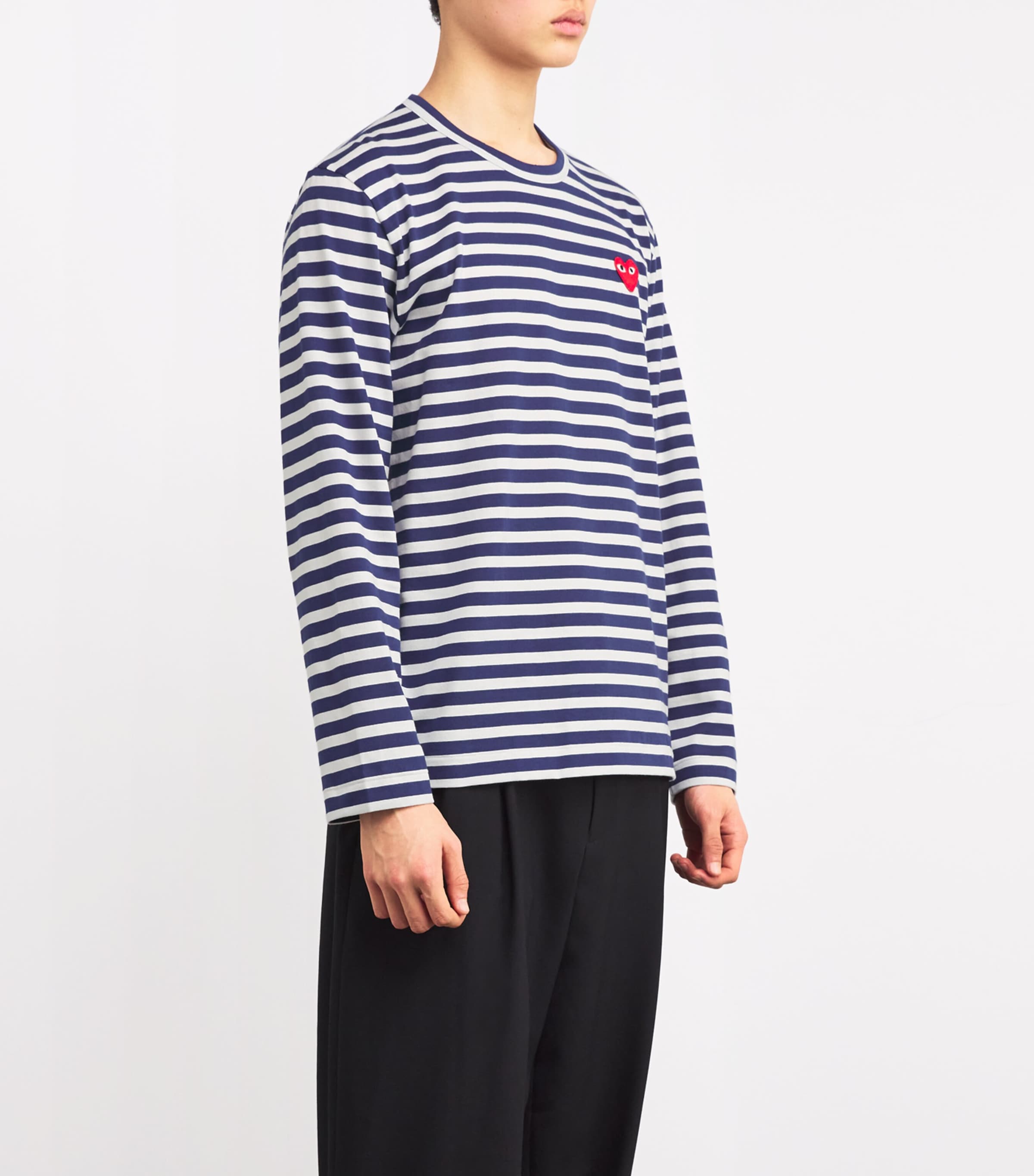 Comme Des Garçons Play Mens Heart Logo Striped T-Shirt Navy Image 3