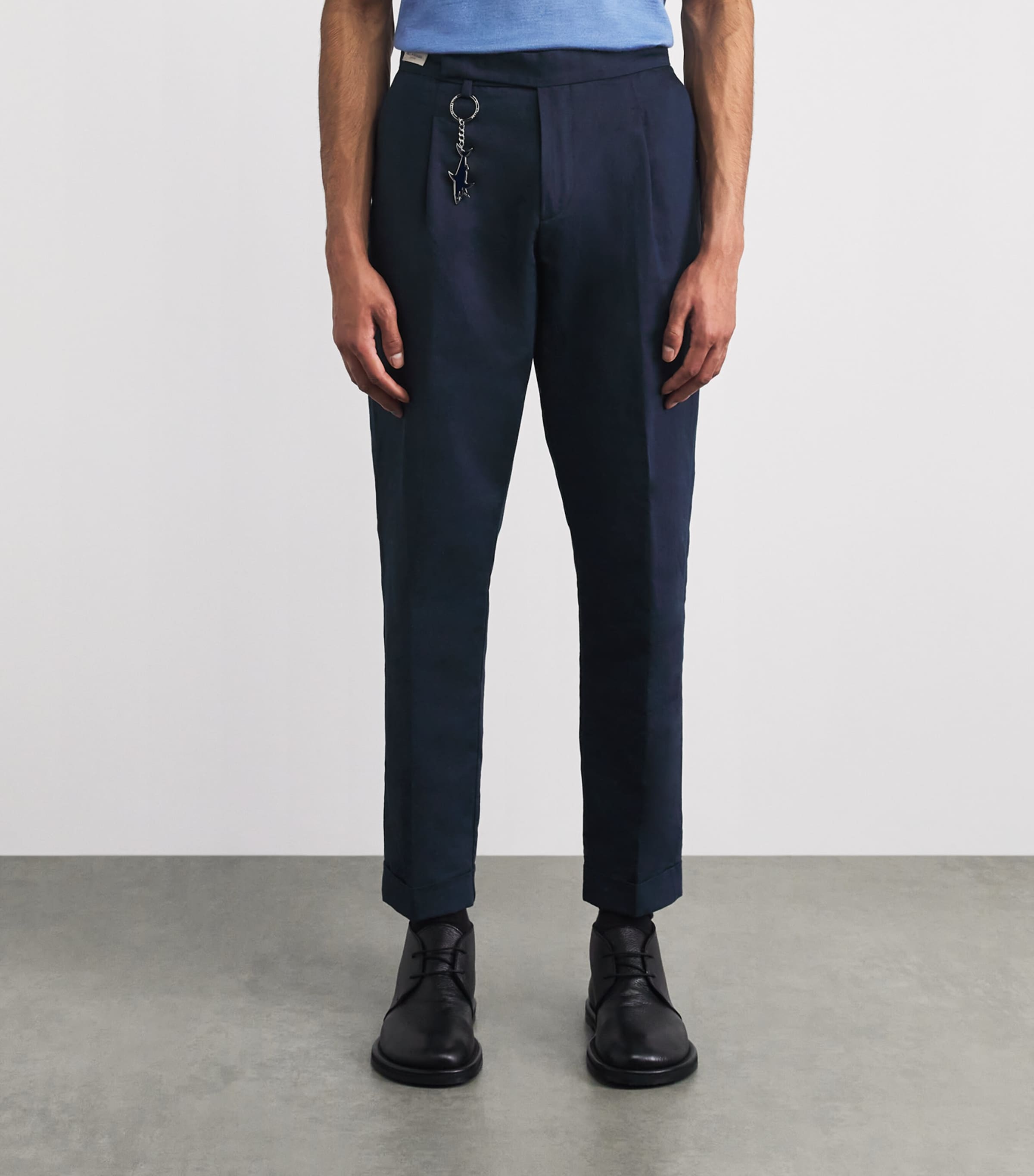 Paul & Shark Mens Linen-Cotton Pleated Straight Chinos Blue Image 4