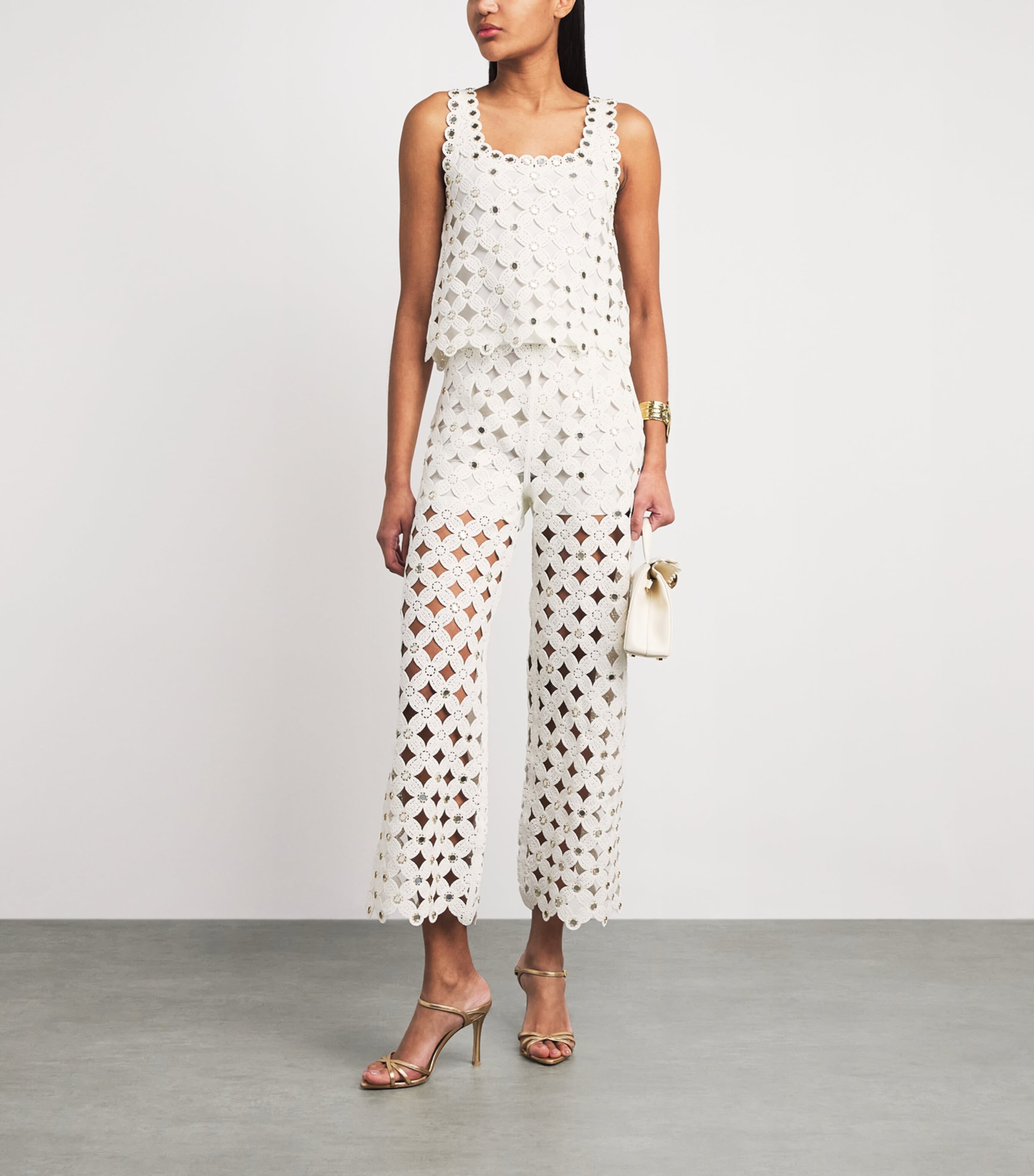 Maje Womens Mirror-Detail Crochet Top White Image 2