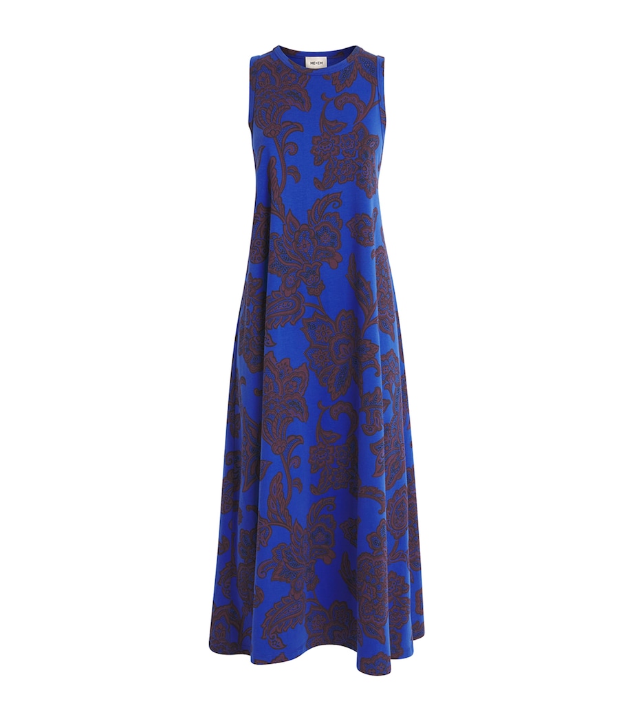 ME+EM Womens Organic Cotton Floral Swing Maxi Dress Blue Multi Image 1