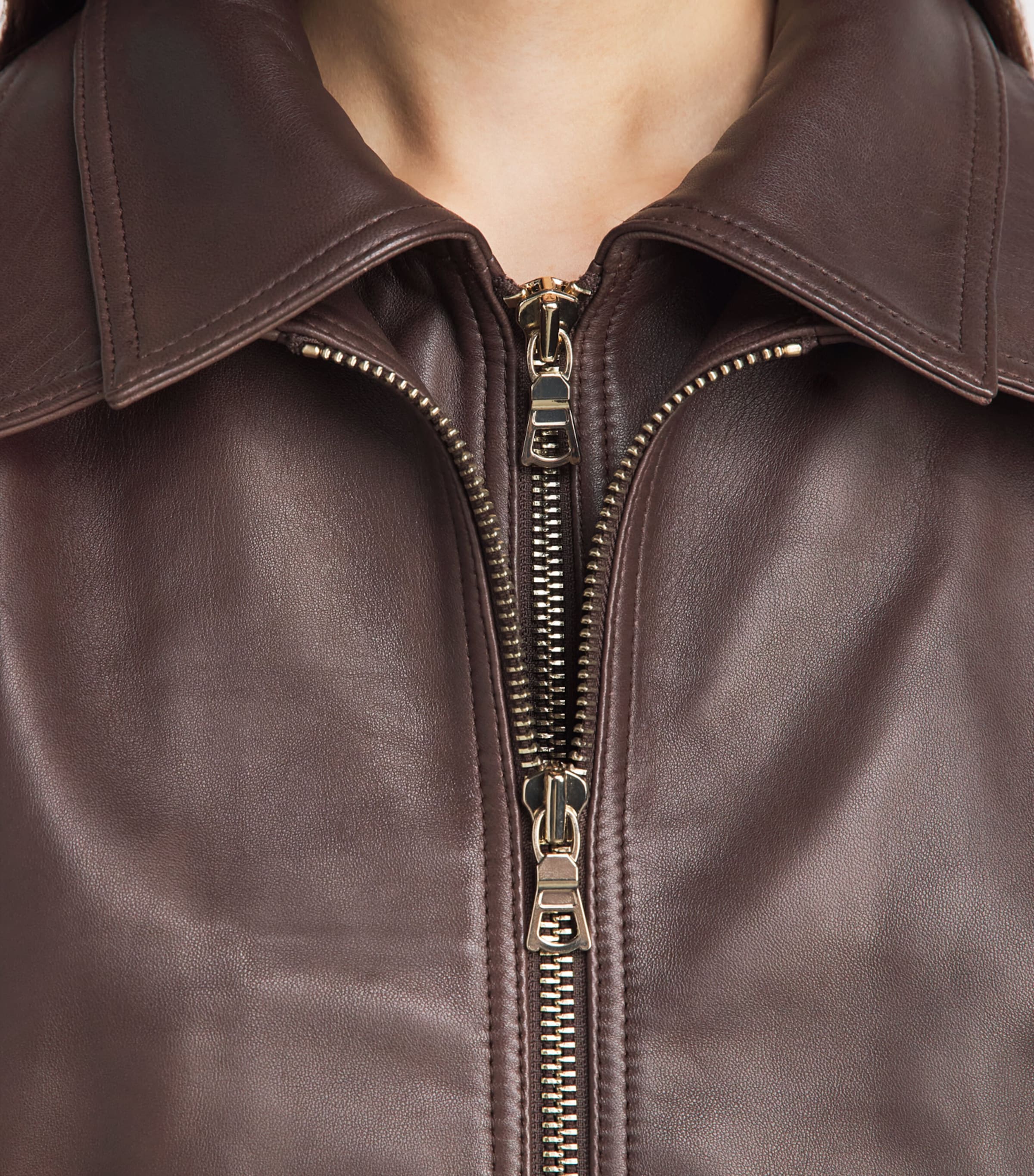 Alice+Olivia Womens Double-Layer Collins Leather Jacket Dark Chocolate Image 3
