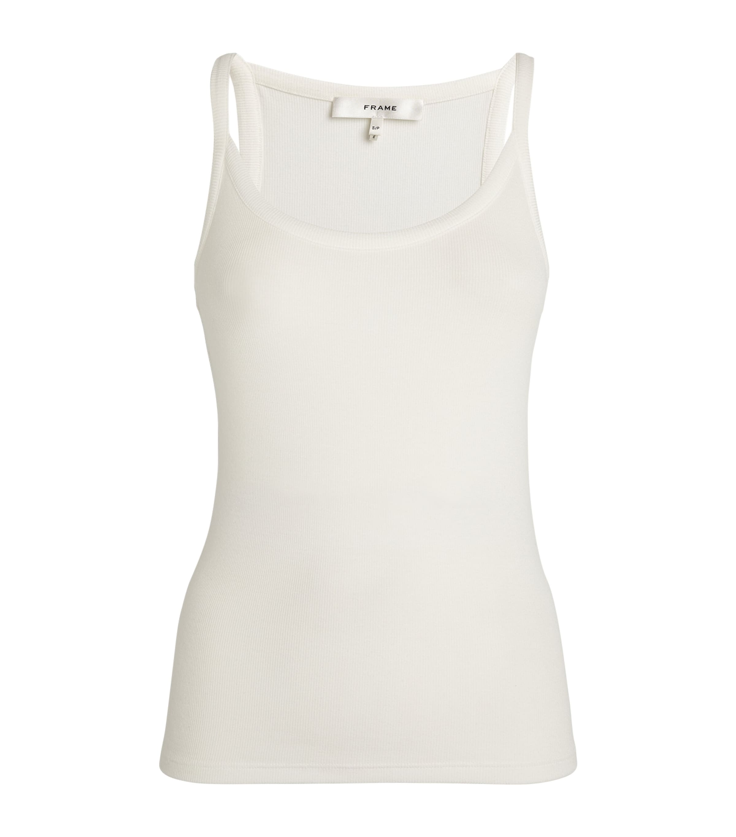 Frame Ribbed Cutaway Tank Top In White