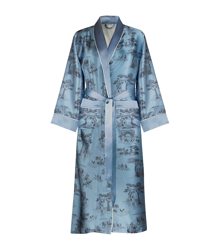 x Sheila Bridges Mulberry Silk Harlem Toile Robe (Small) SUMMERHILL BLUE Image 1