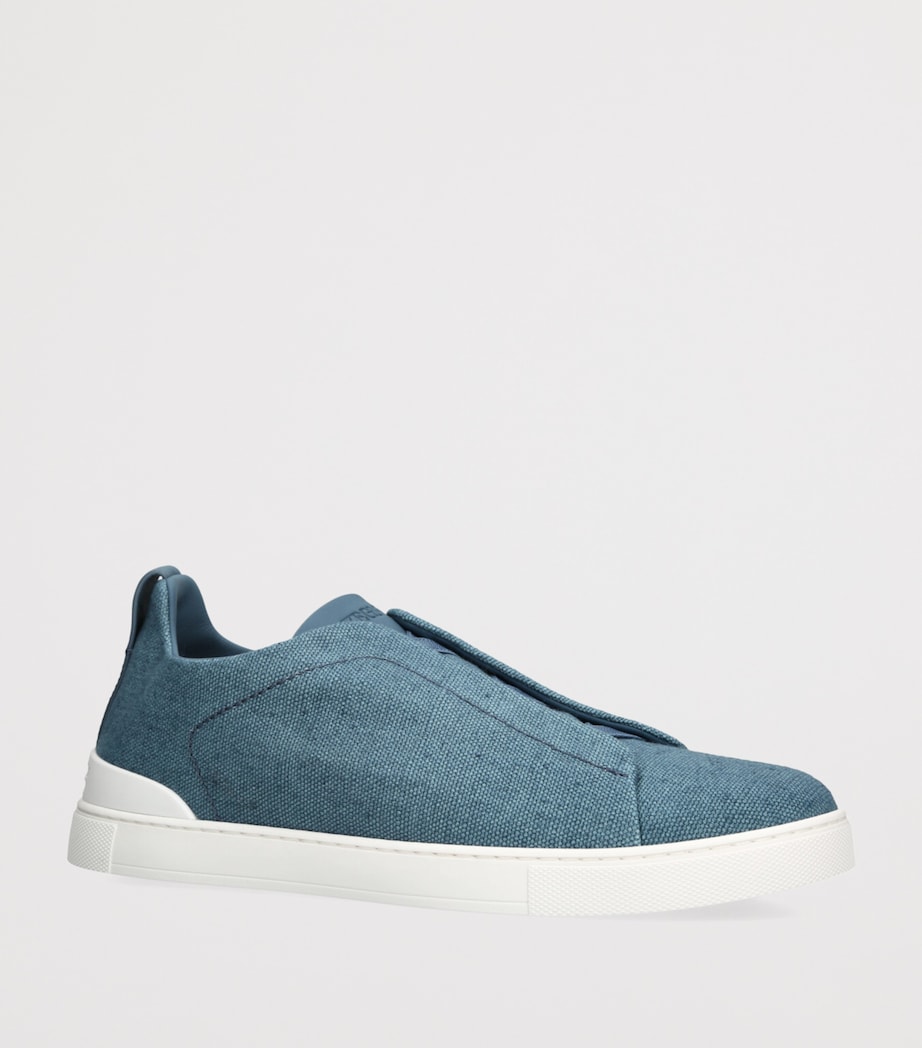 Cotton-Linen Triple Stitch Sneakers BLUE Image 3