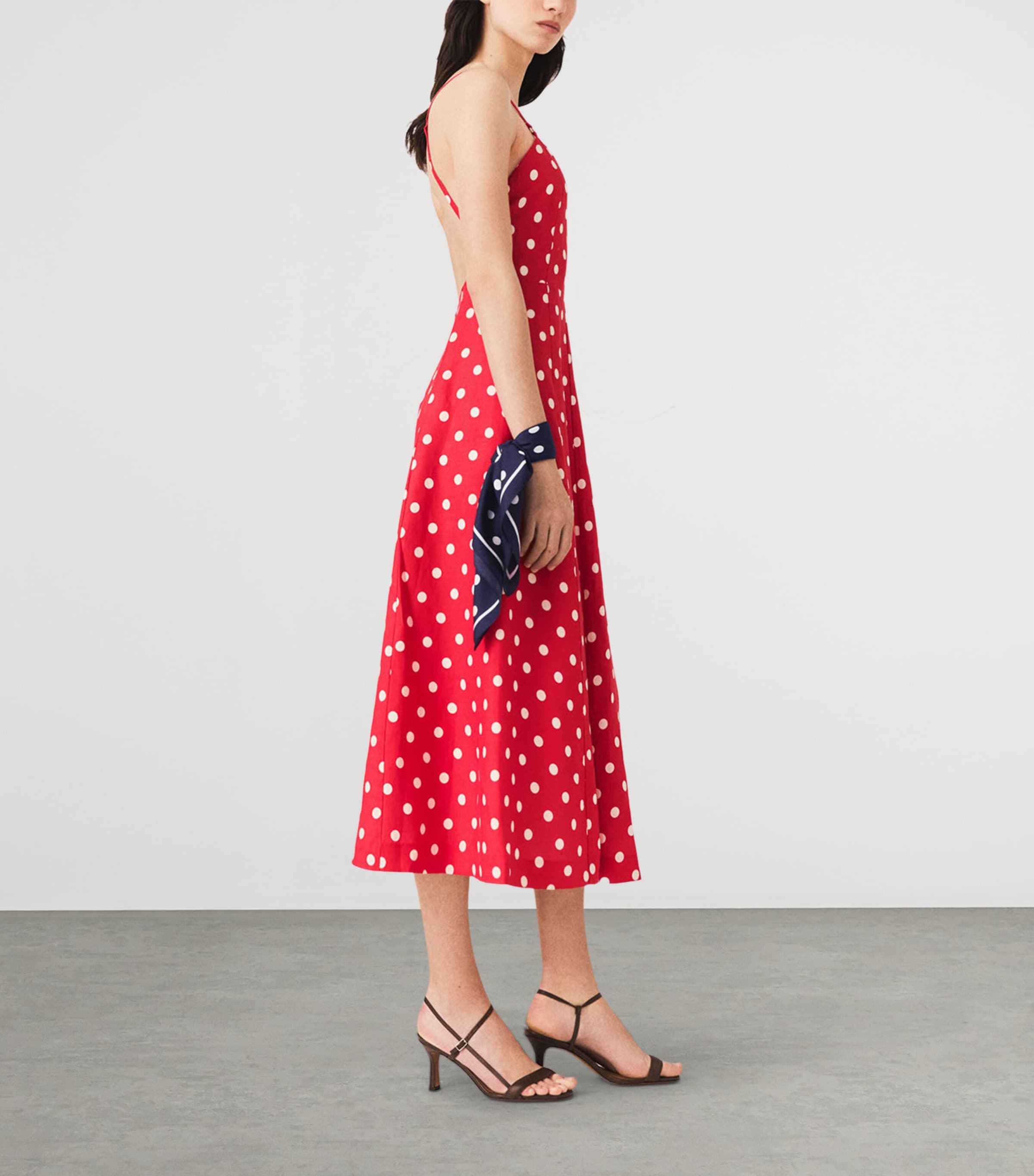 Maje Womens Linen-Blend Polka-Dot Maxi Dress Red Dots Print Image 3