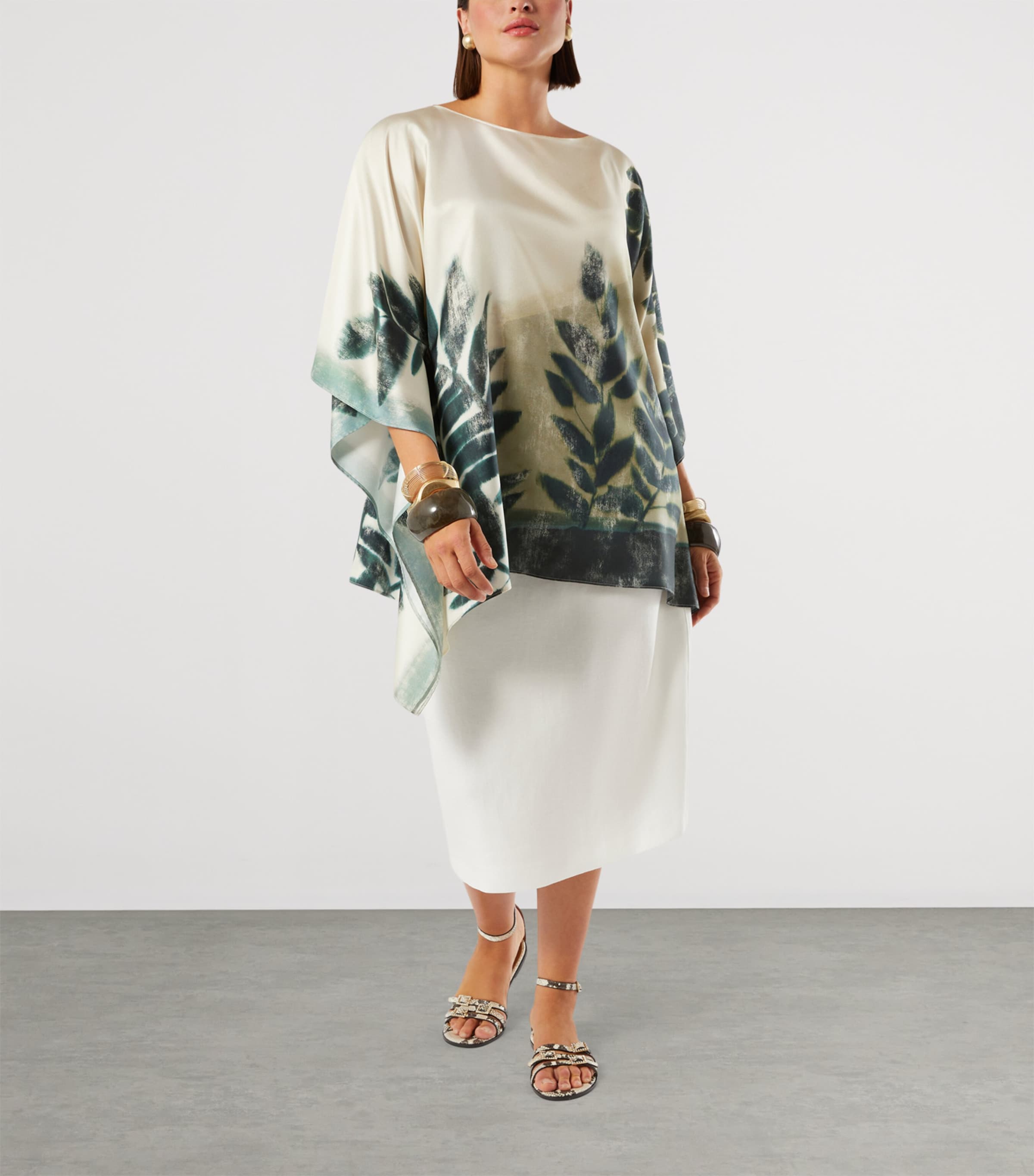 Marina Rinaldi Womens Silk Twill Tunic Top Olive Green Image 2