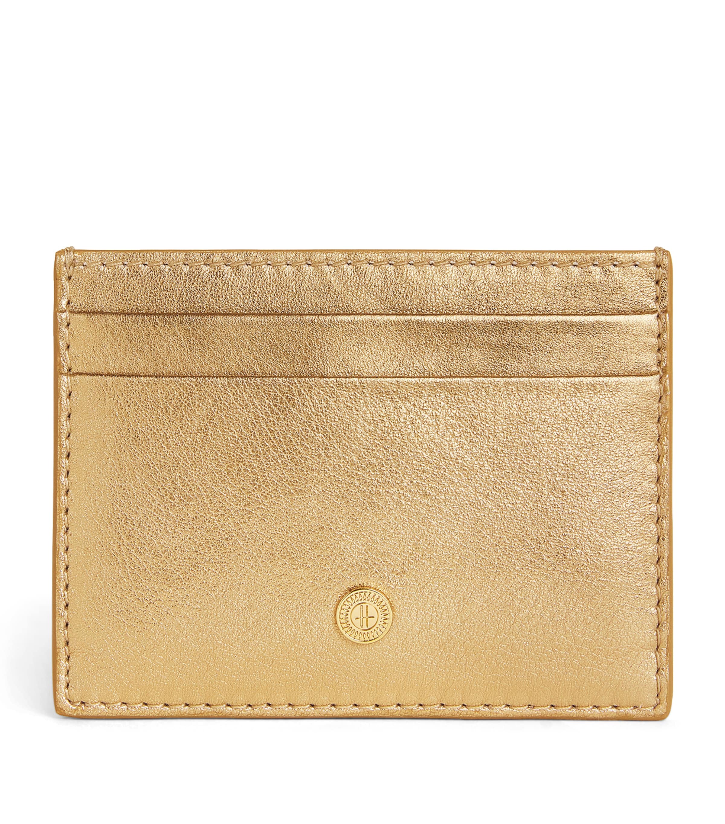 Harrods Leather Metallic Card Holder In Gold