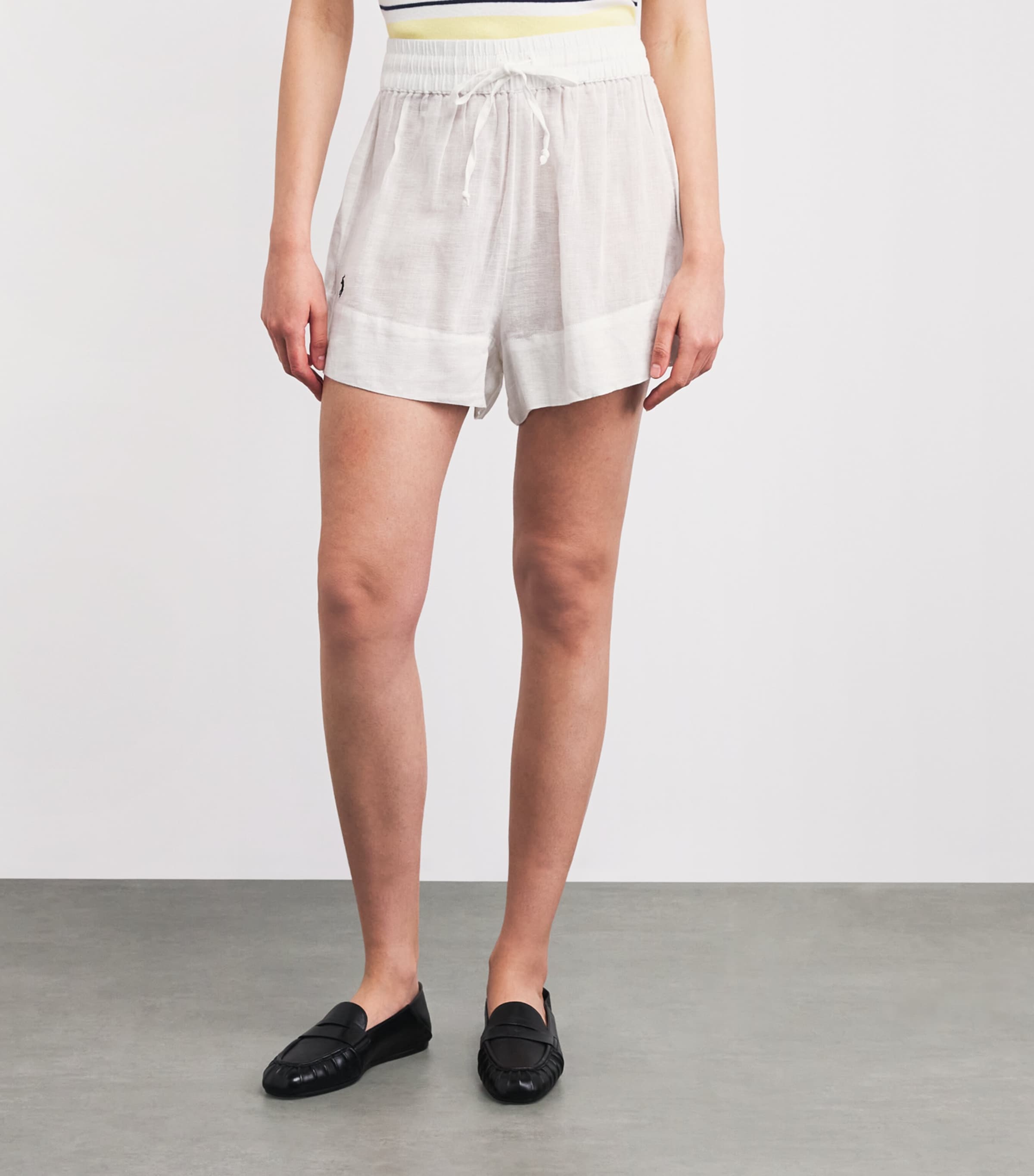 Polo Ralph Lauren Womens Organic Cotton-Linen Tie Shorts Cream Image 4