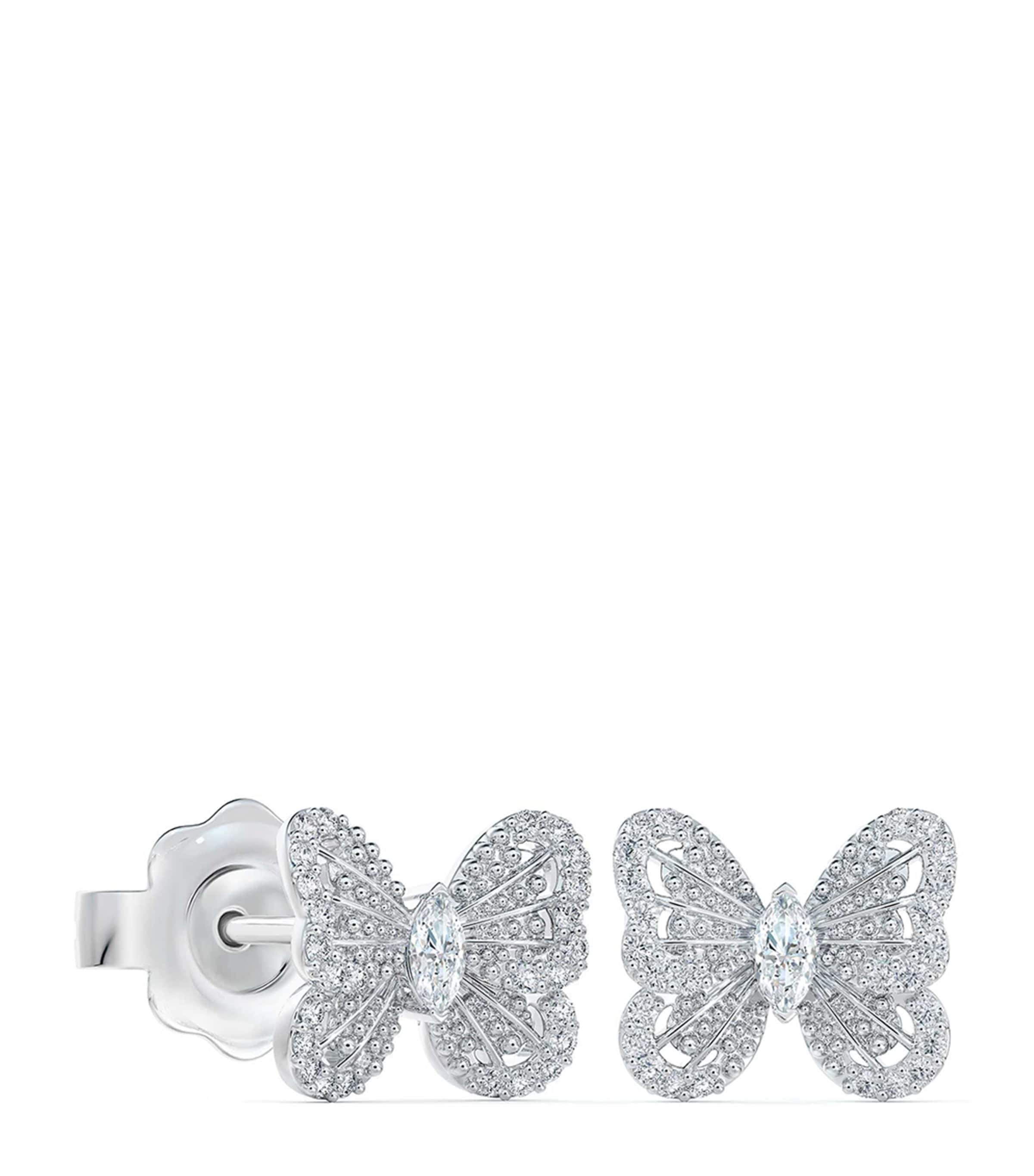 Shop De Beers White Gold And Diamond Portraits Of Nature Butterfly Stud Earrings In Silver