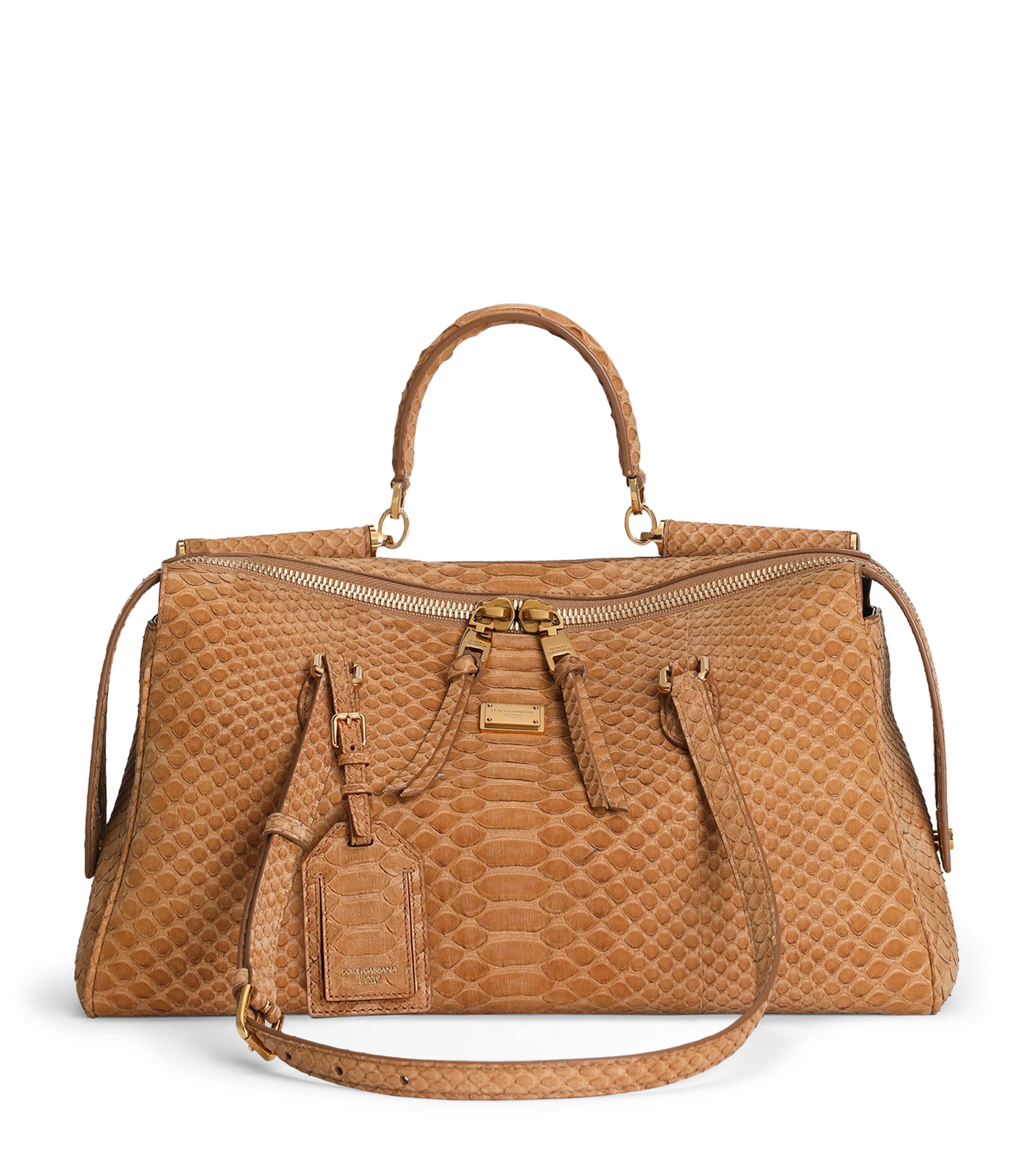 Dolce&Gabbana Medium Python Leather Vittoria Top-Handle Bag Camel Image 1
