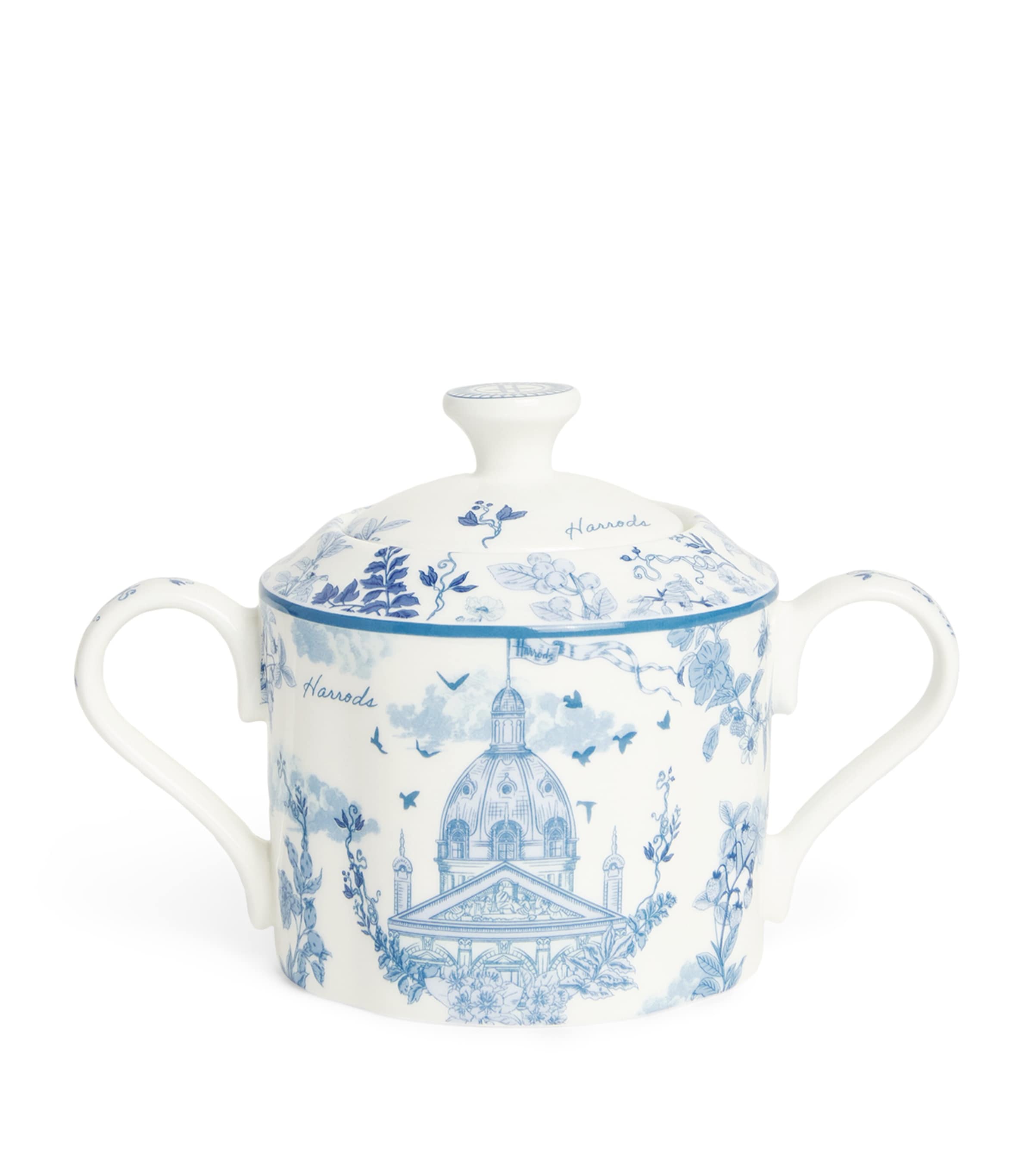 Harrods Bone China Sugar Bowl In Blue