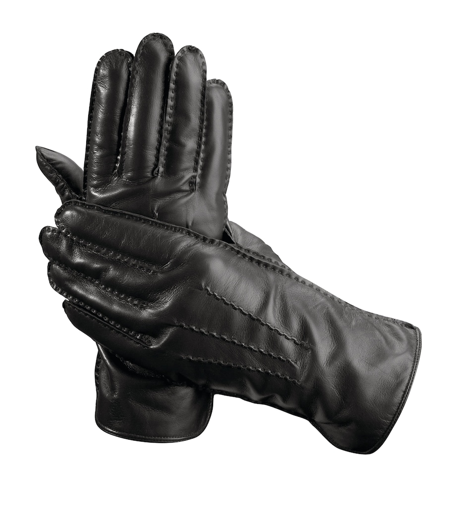 Men's Cashmere-Wool-Lined Leather Gloves BLACK Image 2