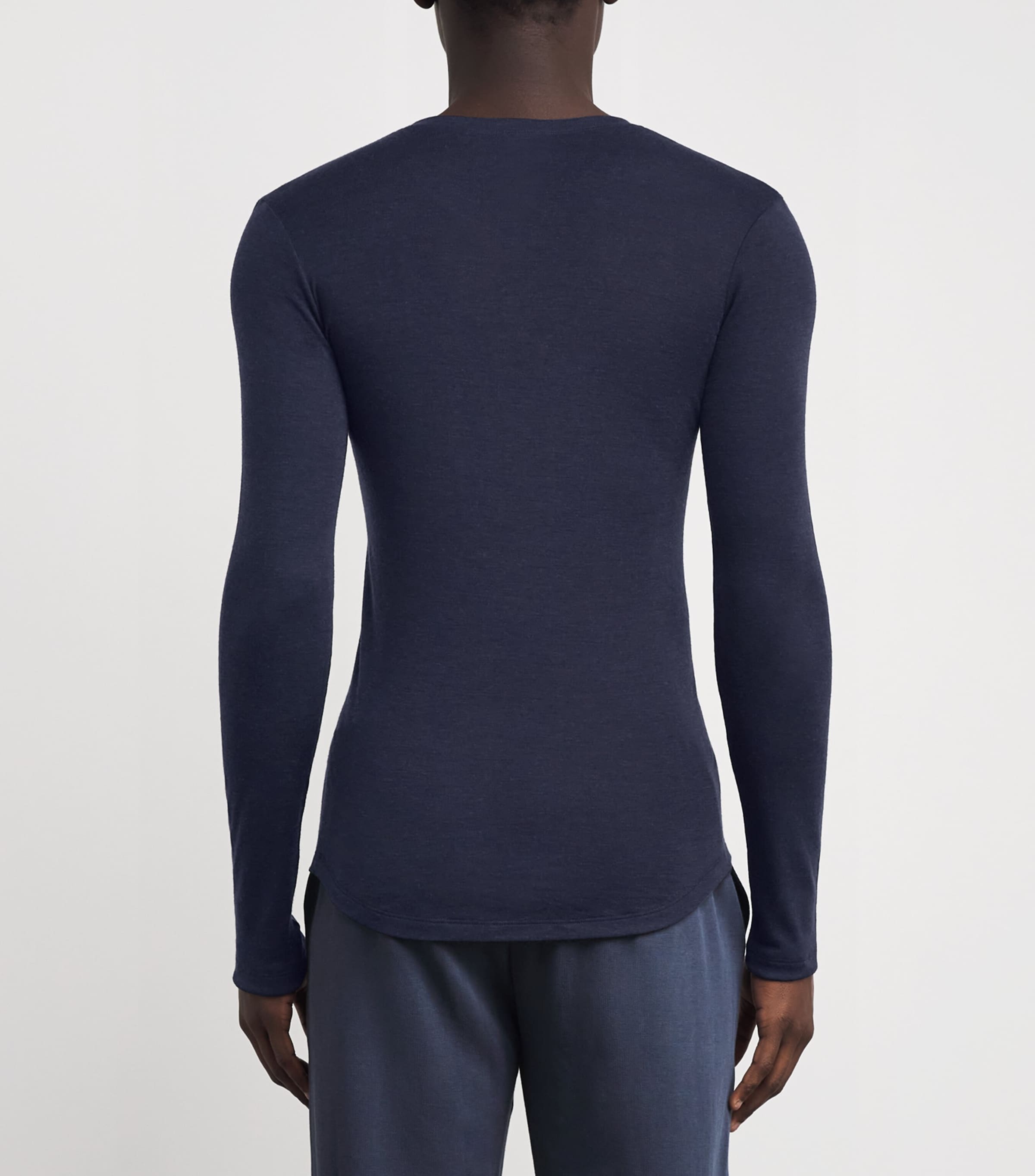 Hanro Mens Cotton Living Long-Sleeve T-Shirt Deep Navy Image 4