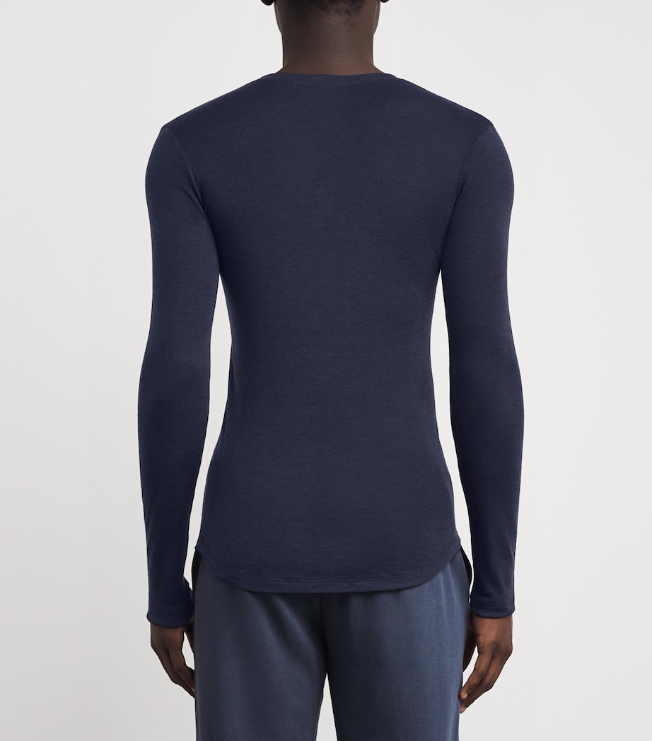 Hanro Mens Cotton Living Long-Sleeve T-Shirt Deep Navy Image 4