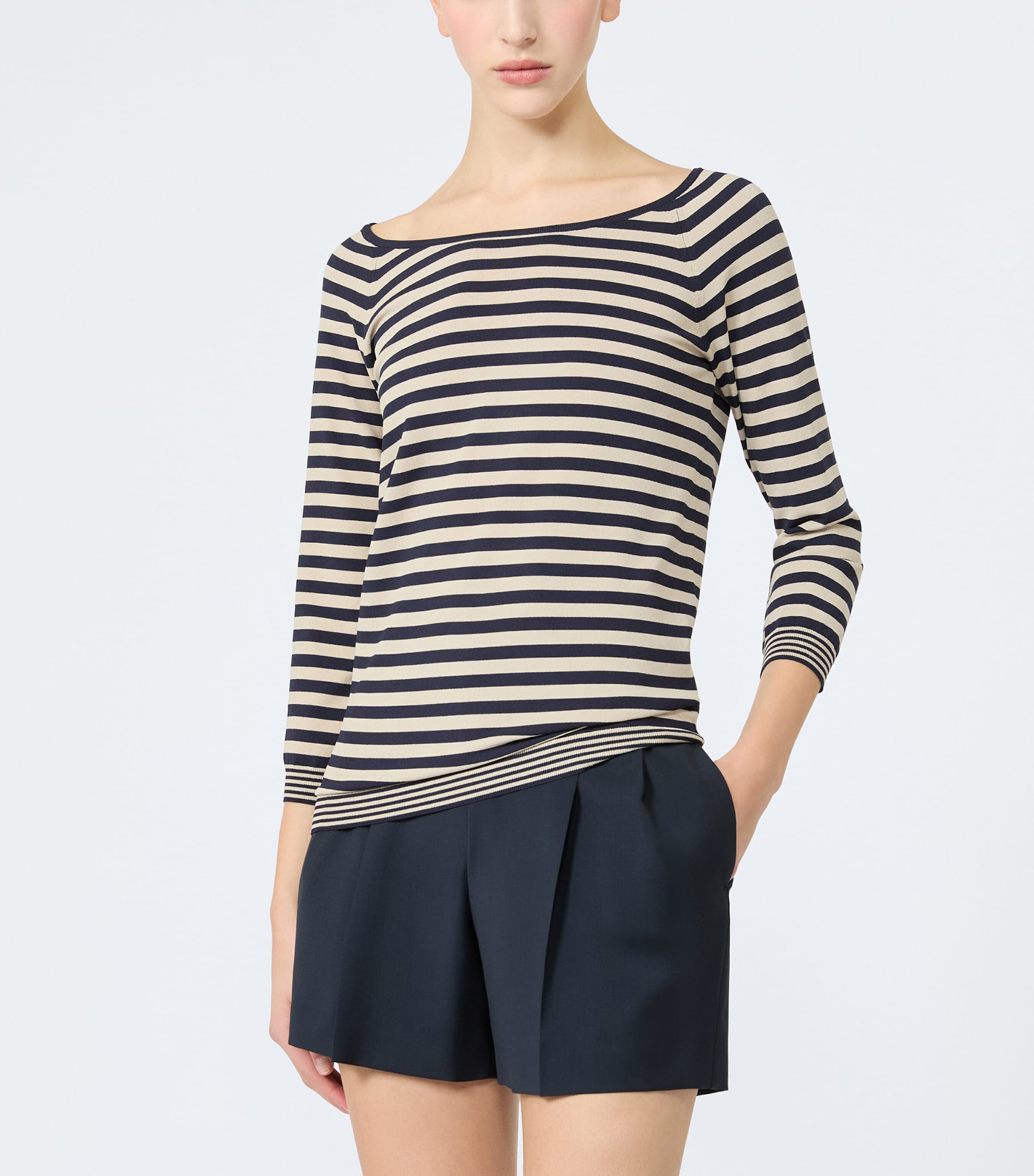 Max Mara Womens Scarf-Detail Stripe T-Shirt Stone Image 4