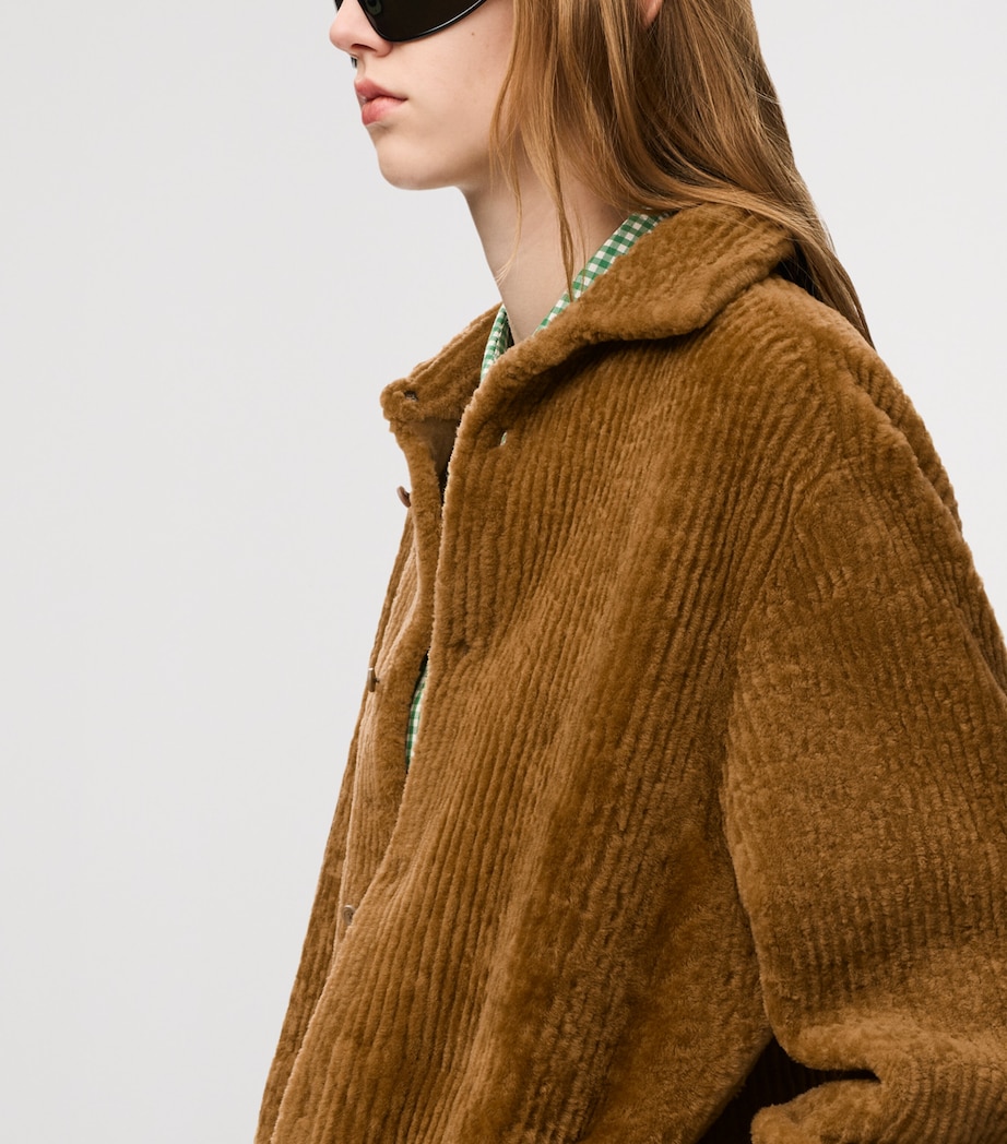 LOEWE Womens Corduroy Merino Shearling Overshirt Camel Image 5