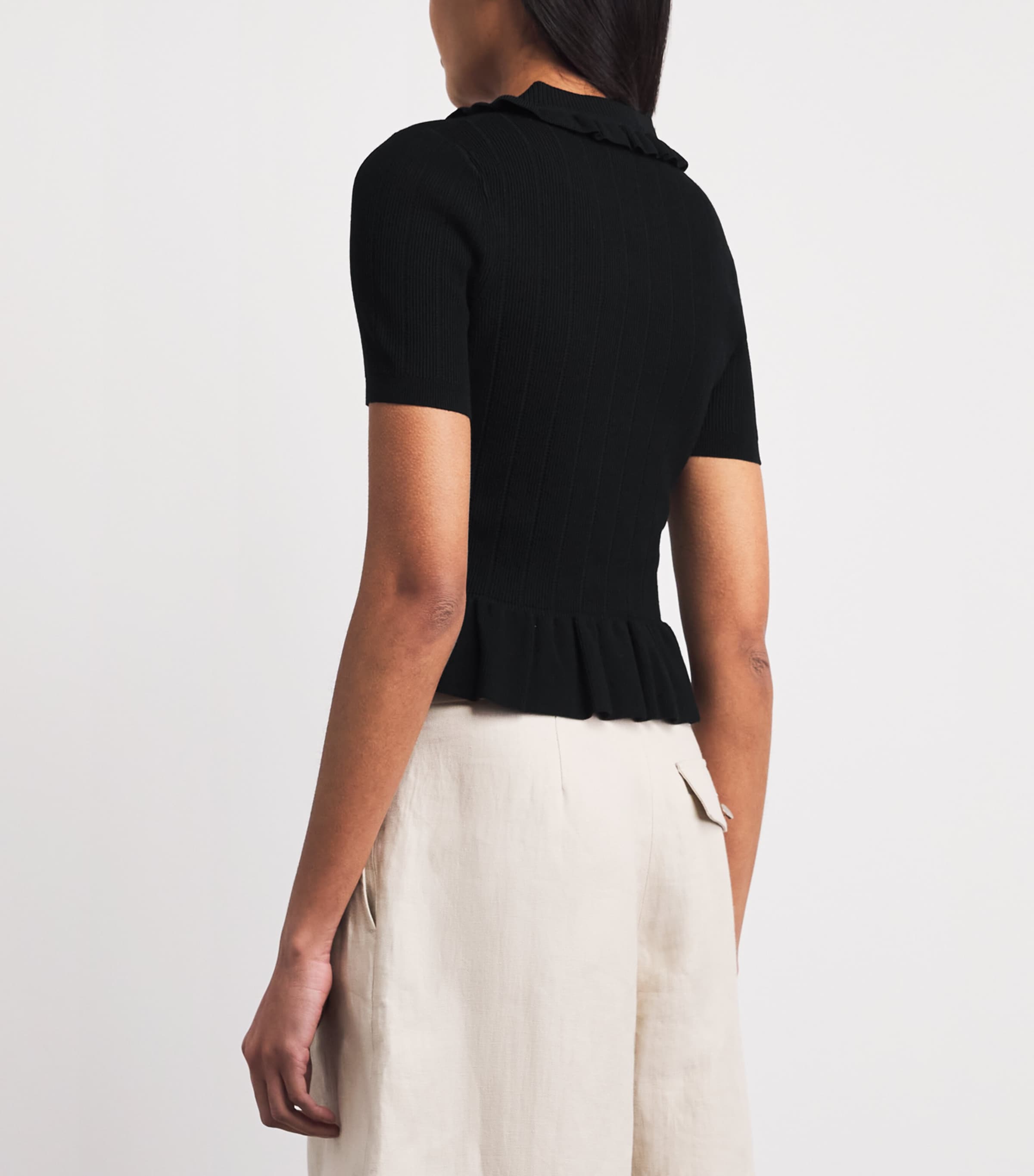 Claudie Pierlot Womens Knitted Ribbed Peplum Sweater Black Image 5