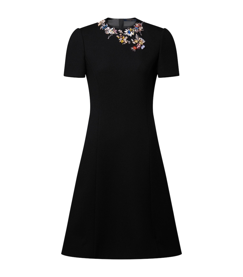 LOUIS VUITTON Womens Wool Crystal-Embroidered Mini Dress Black Image 1