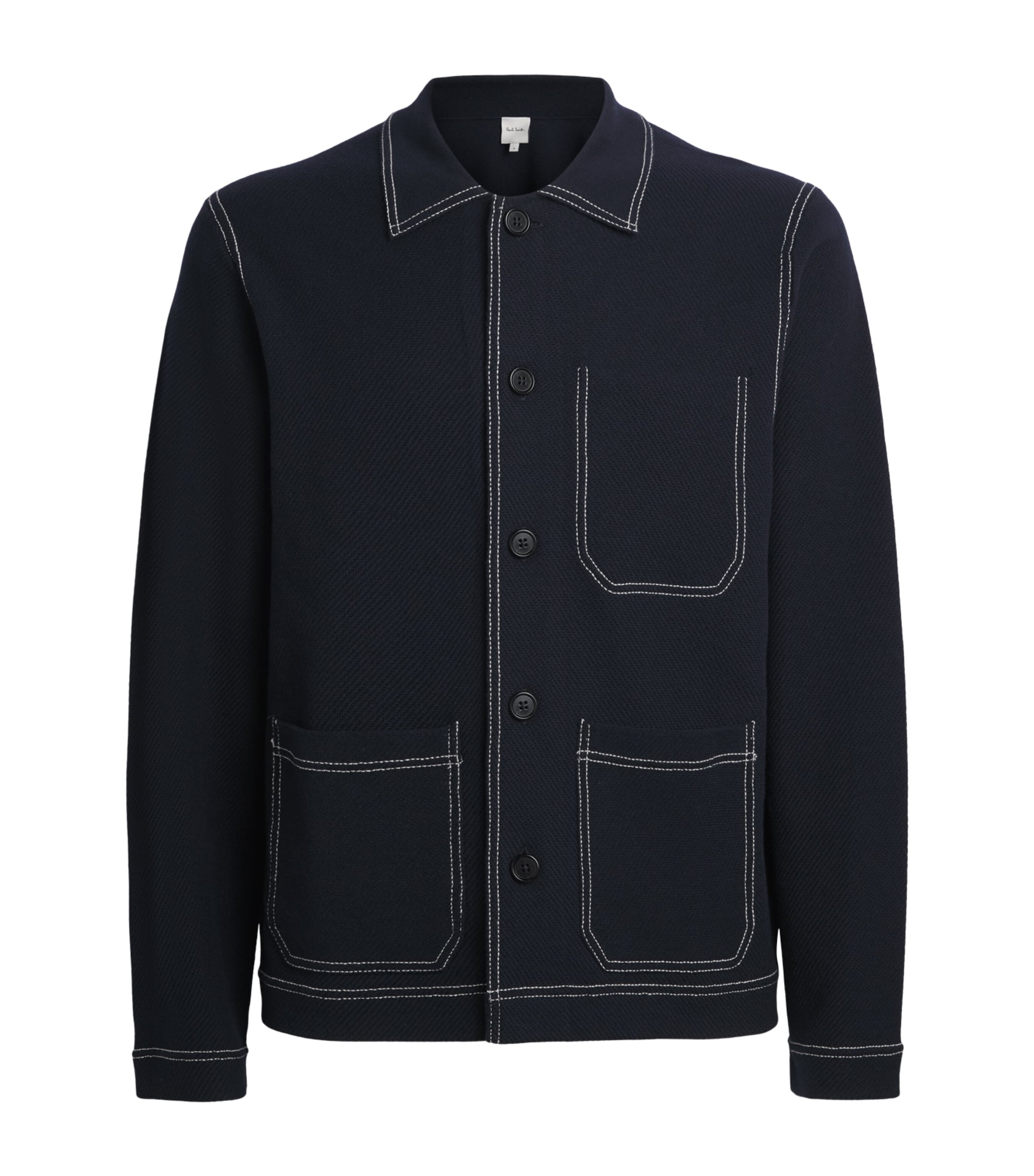 Paul Smith Mens Merino Wool-Blend Contrast-Stitch Overshirt Dark Navy Image 1