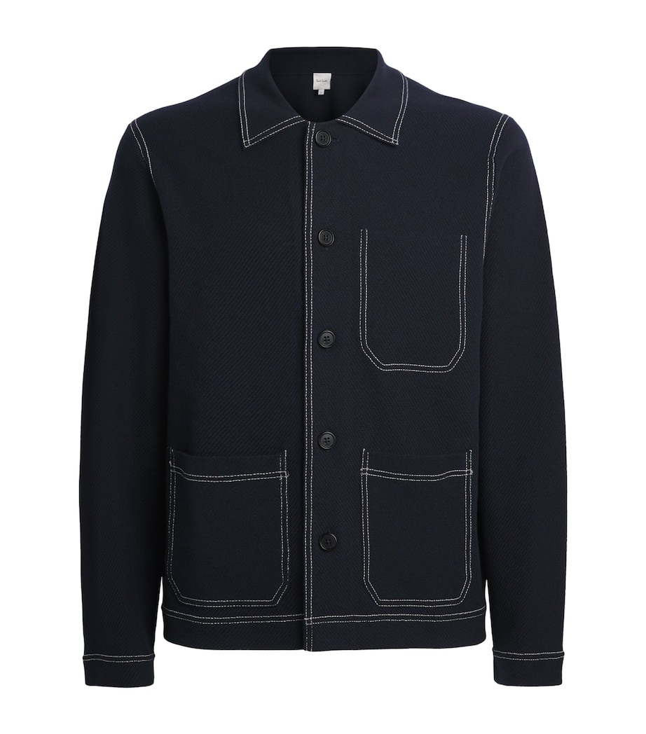 Paul Smith Mens Merino Wool-Blend Contrast-Stitch Overshirt Dark Navy Image 1