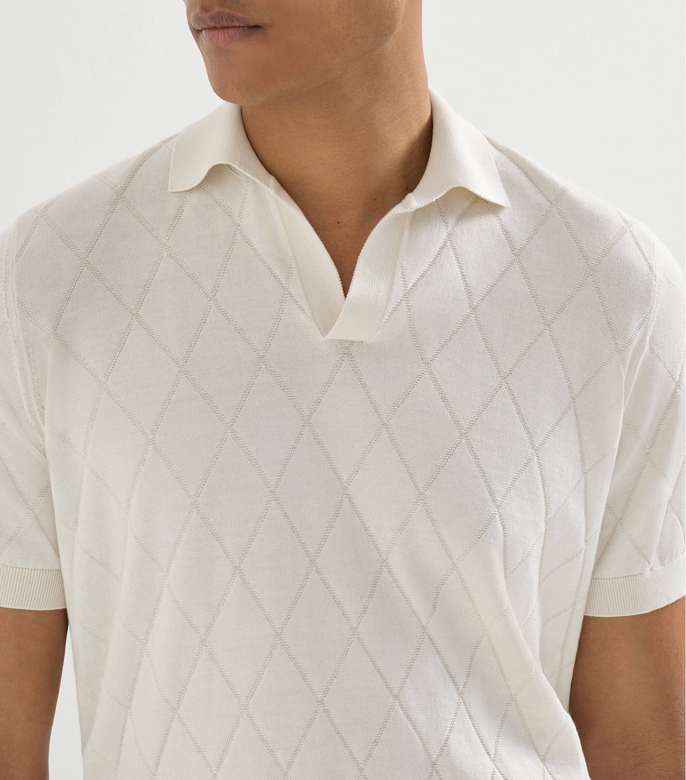 Brunello Cucinelli Mens Cotton Diamond-Knit Johnny Collar Polo Shirt Image 6