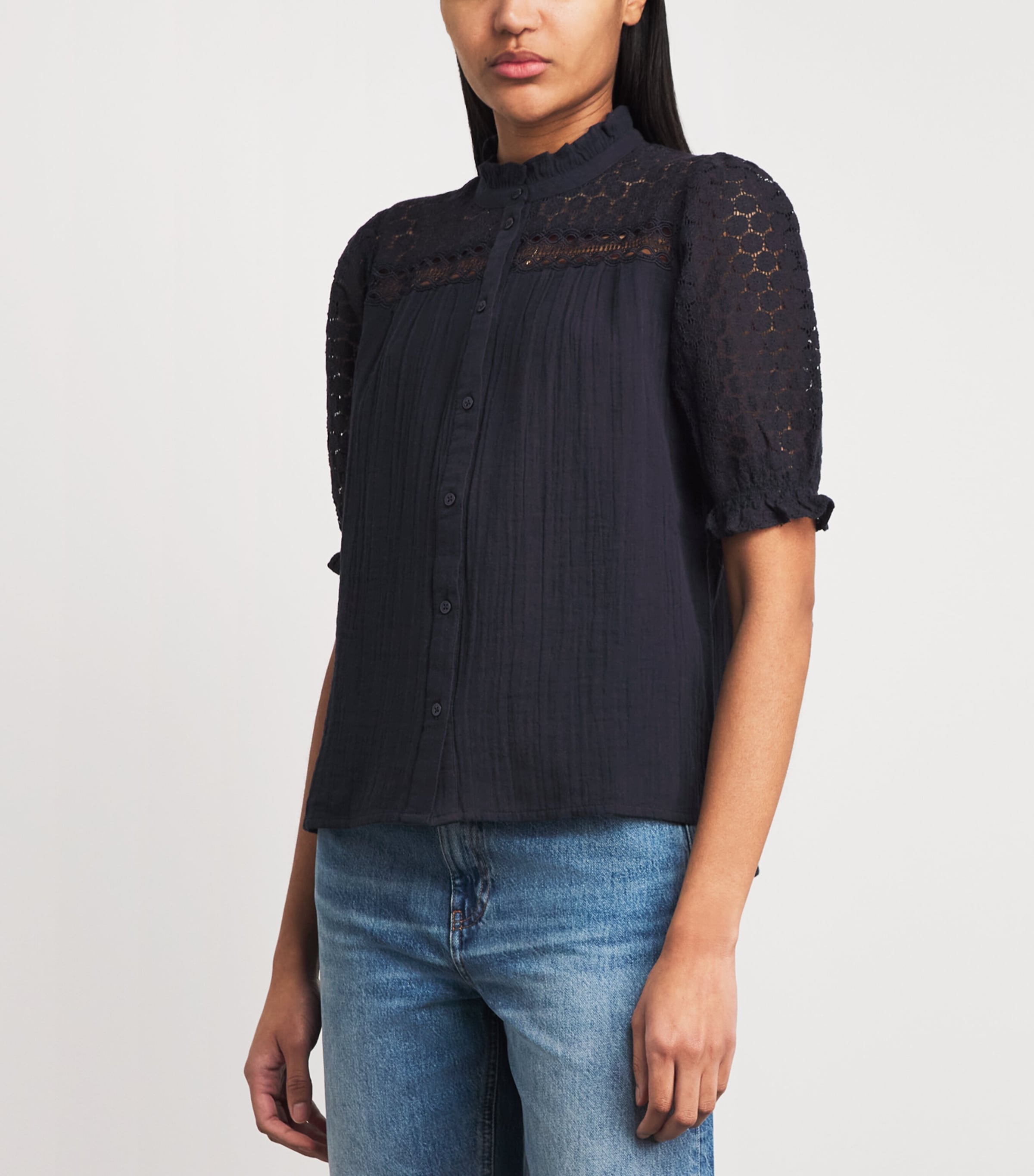 ME+EM Womens Cotton Cheesecloth Blouse Navy Image 4