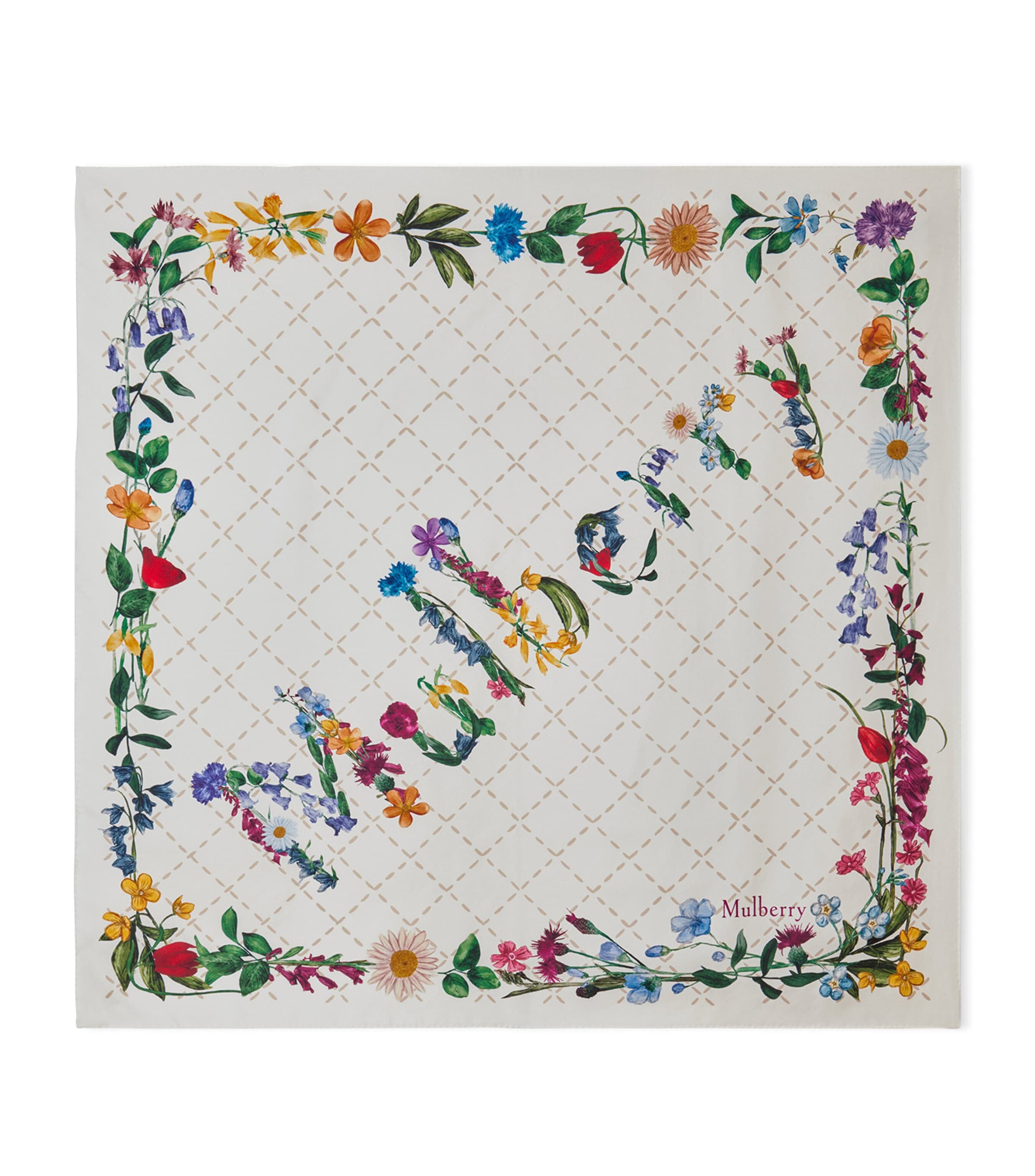 Mulberry Silk Wild Floral Square Scarf Eggshell Image 1