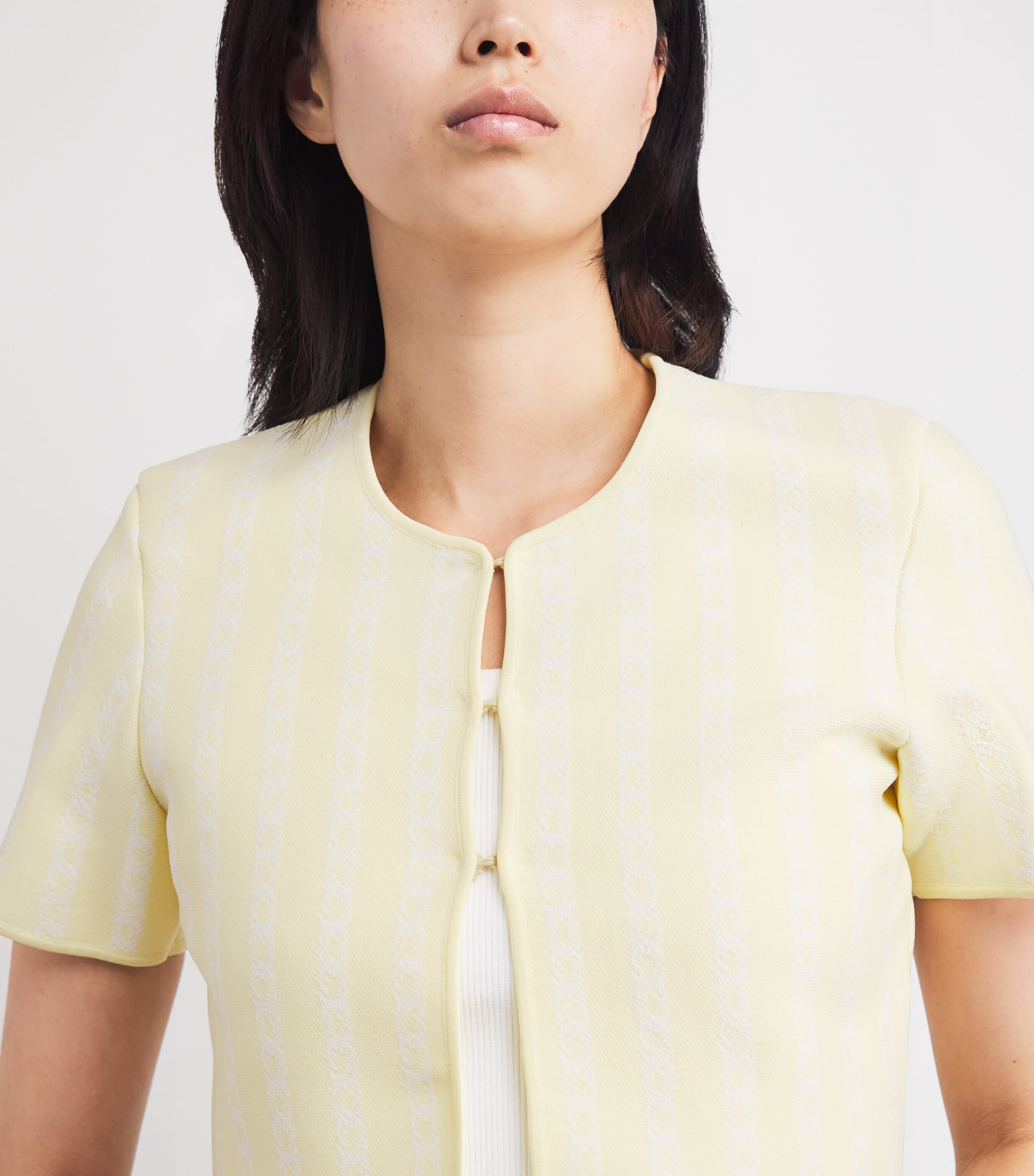 Jacquard Cropped Cardigan PALE YELLOW Image 6